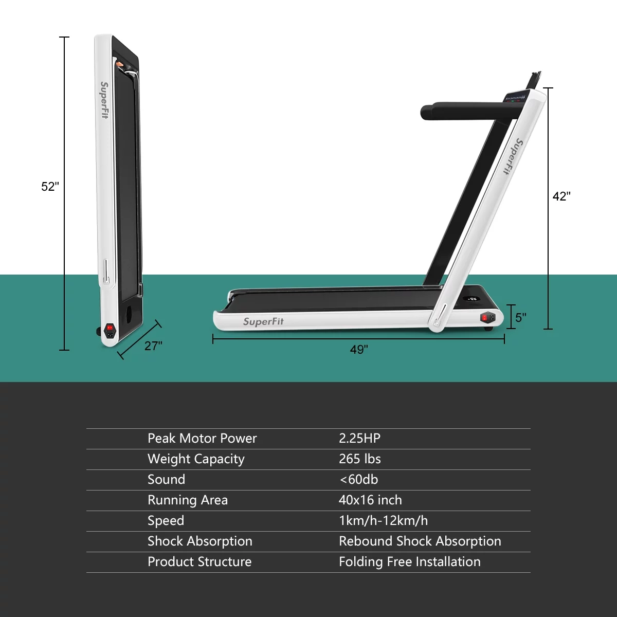 Gymax 2 in 1 Folding Treadmill 2.25HP Running Machine w/ Dual Display Red