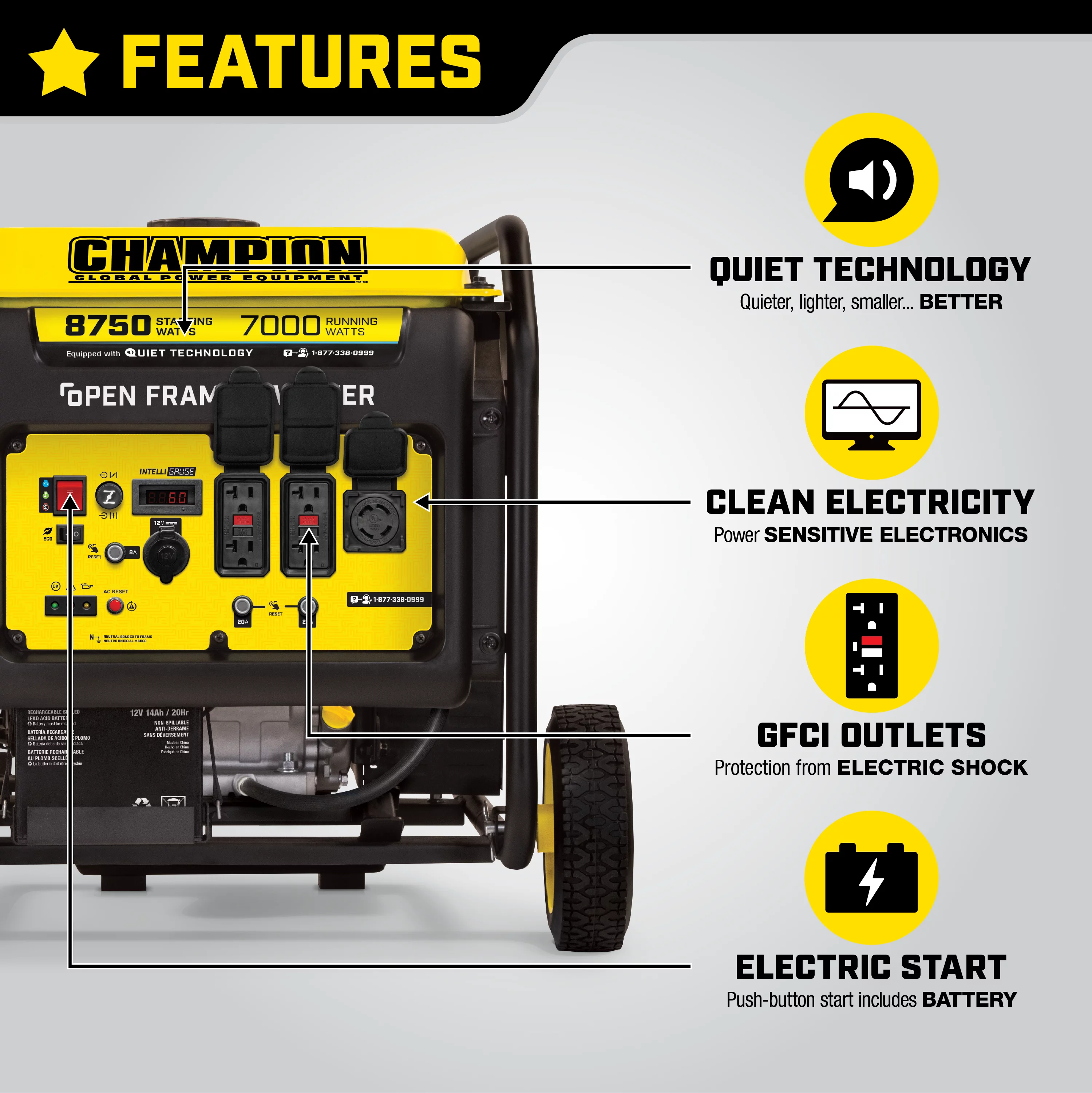 Champion Power Equipment 8750-Watt Open Frame Inverter with Electric Start