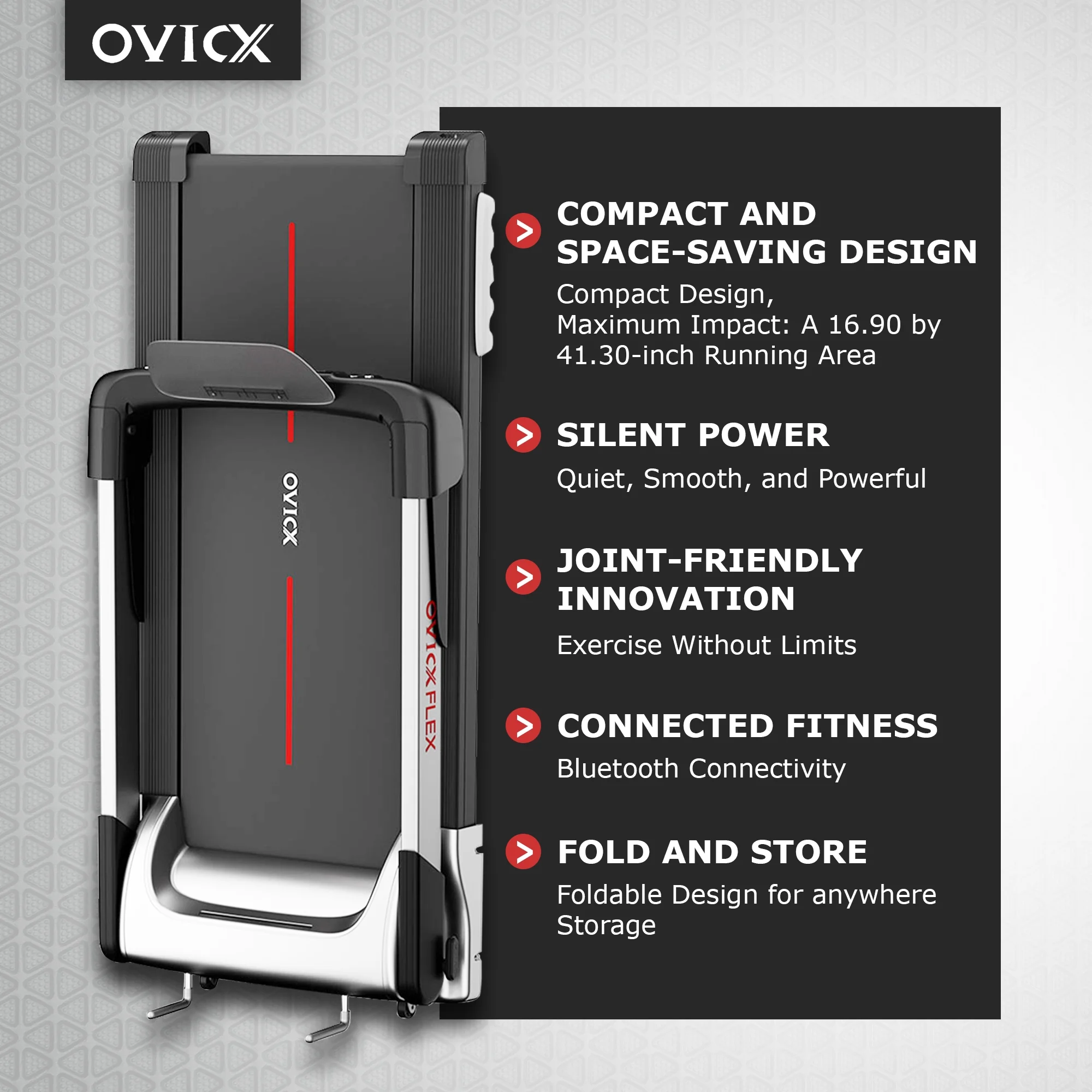 OVICX Portable Folding Flex Treadmill w/ Bluetooth & Fitness Tracking App