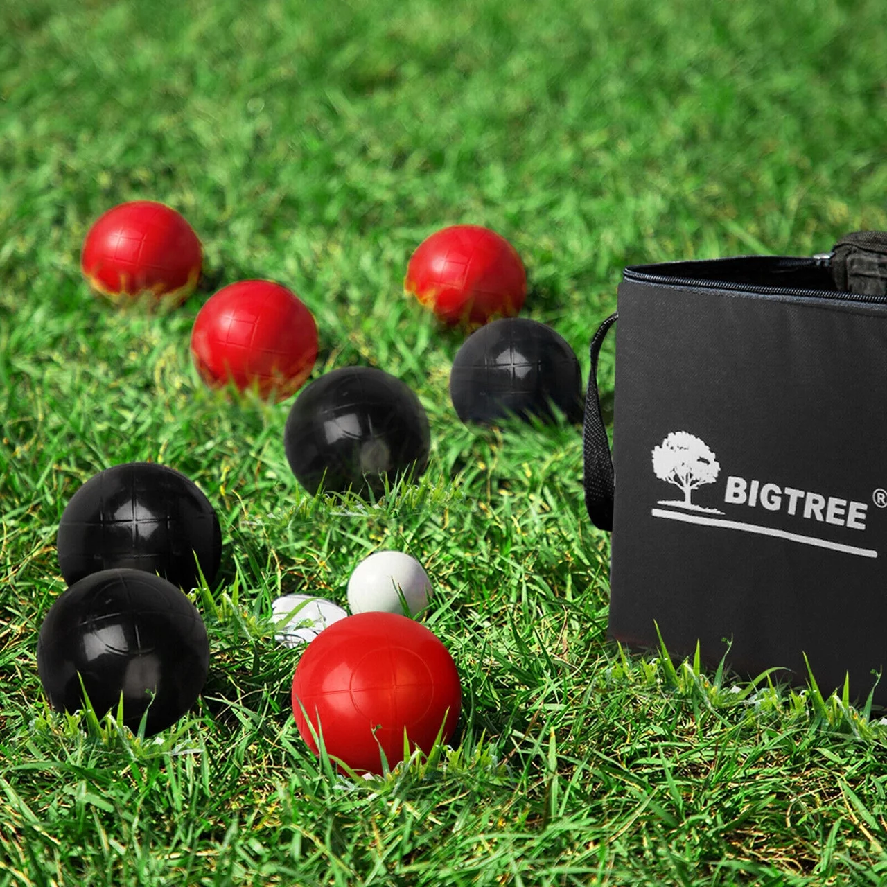 Bocce Ball Set, 3.5in Classic Bocci Ball Set with 8 Resin Bocce Balls/1 Pallino/Nylon Zippered Bag – Outdoor Family Games for Backyard/Lawn/Beach (Red & Black)