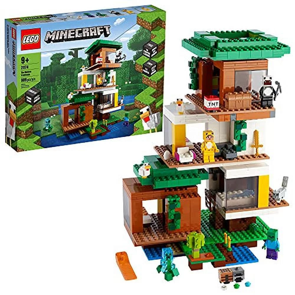 LEGO Minecraft The Modern Treehouse 21174 Giant Treehouse Building Kit Playset; Fun Toy for Minecraft-Gaming Kids; New 2021 (909 Pieces)