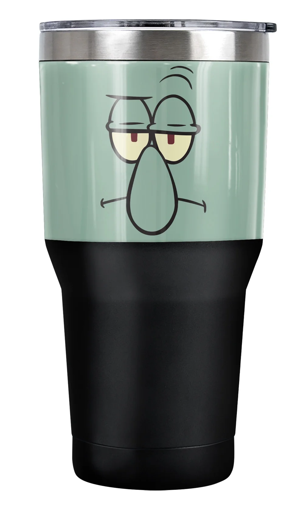 Spongebob Official Squidward Angry Face 30 oz Travel Tumbler, Stainless Steel, Vacuum Insulated with Leak Resistant Slide-Lock Lid