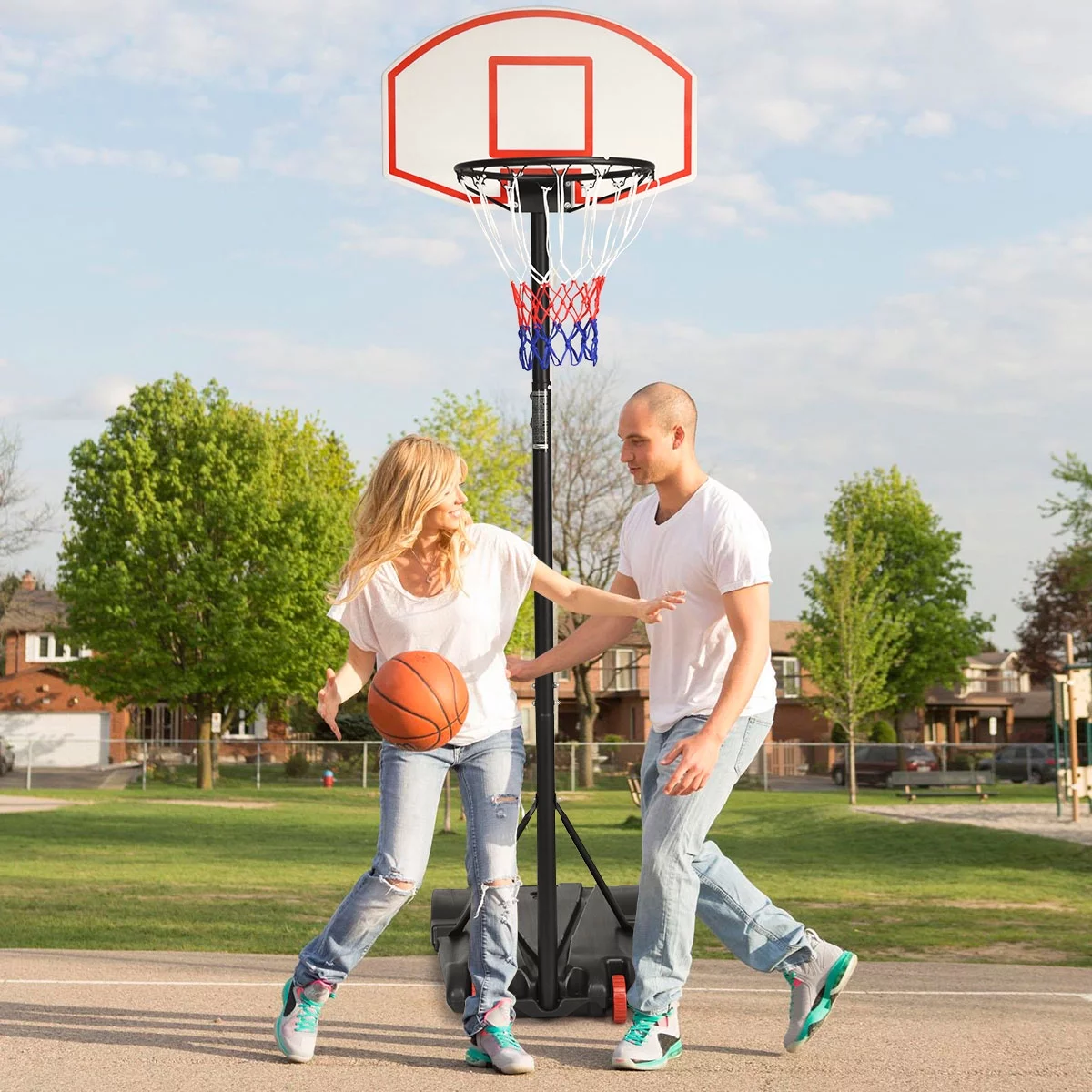 Costway Adjustable Basketball Hoop System Stand Kid Indoor Outdoor Net Goal W/ Wheels