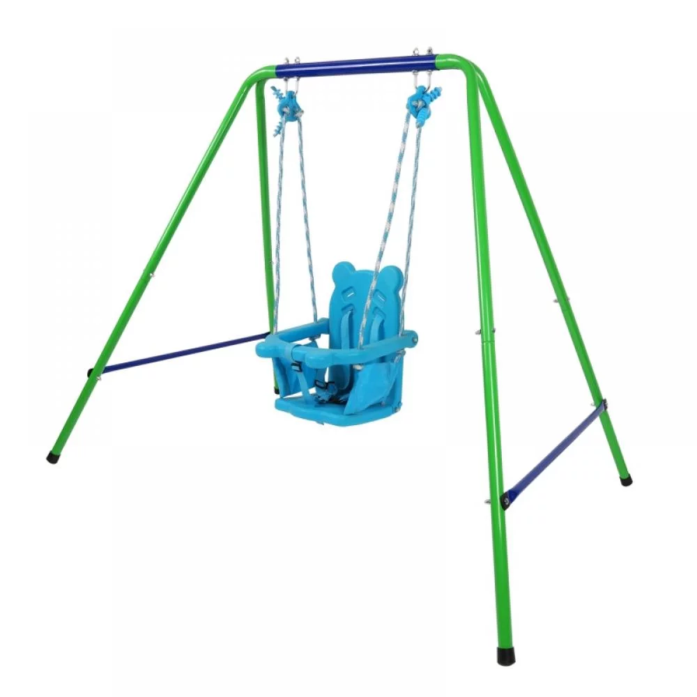 Recreation Folding Metal Swing Play Set Toys Outdoor Backyard Playset Kids Swing Set with Safety Harness for 9-36 Months Children