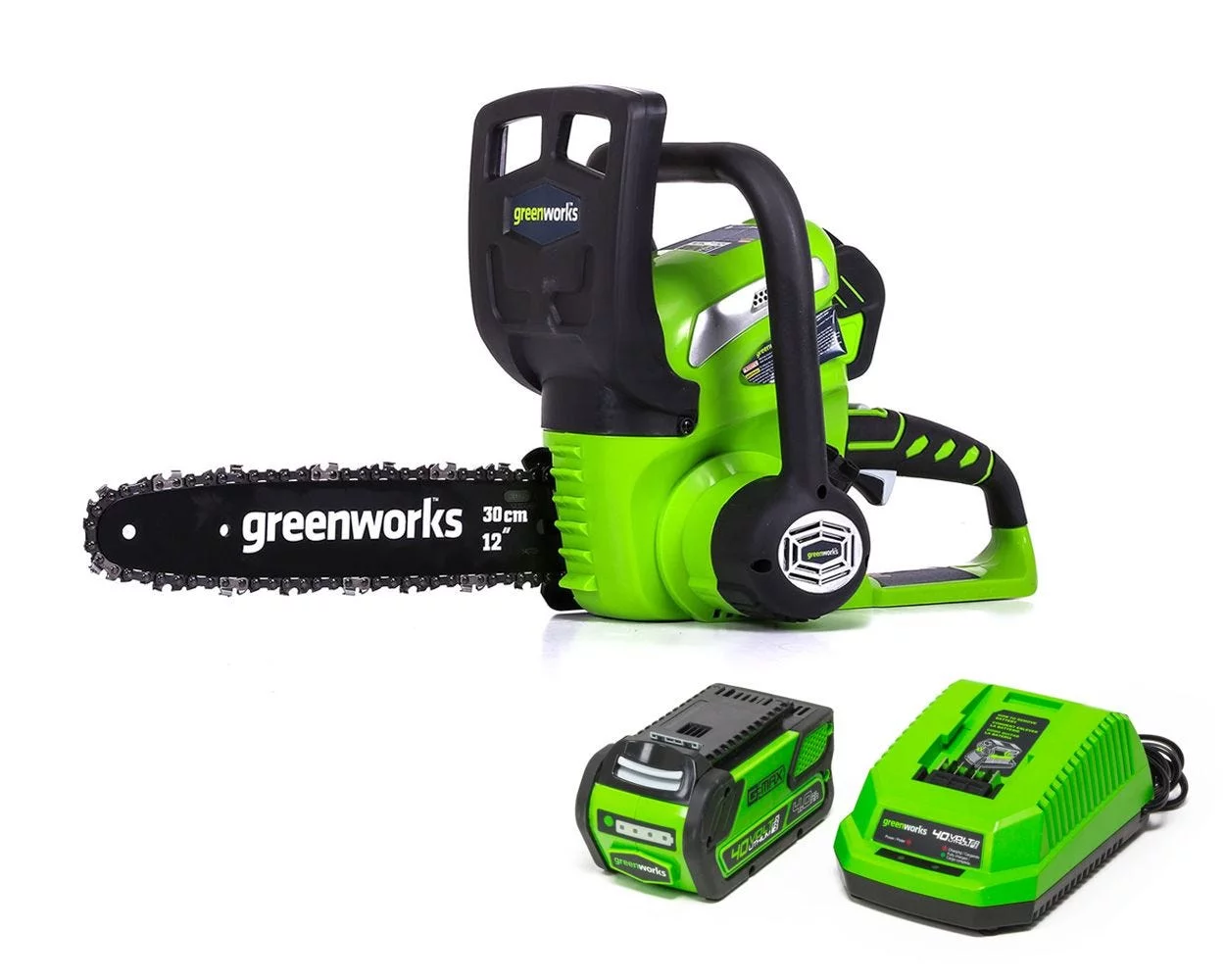 Greenworks 40V 12″ Cordless Chainsaw with 2.0 Ah Battery & Charger, 20262