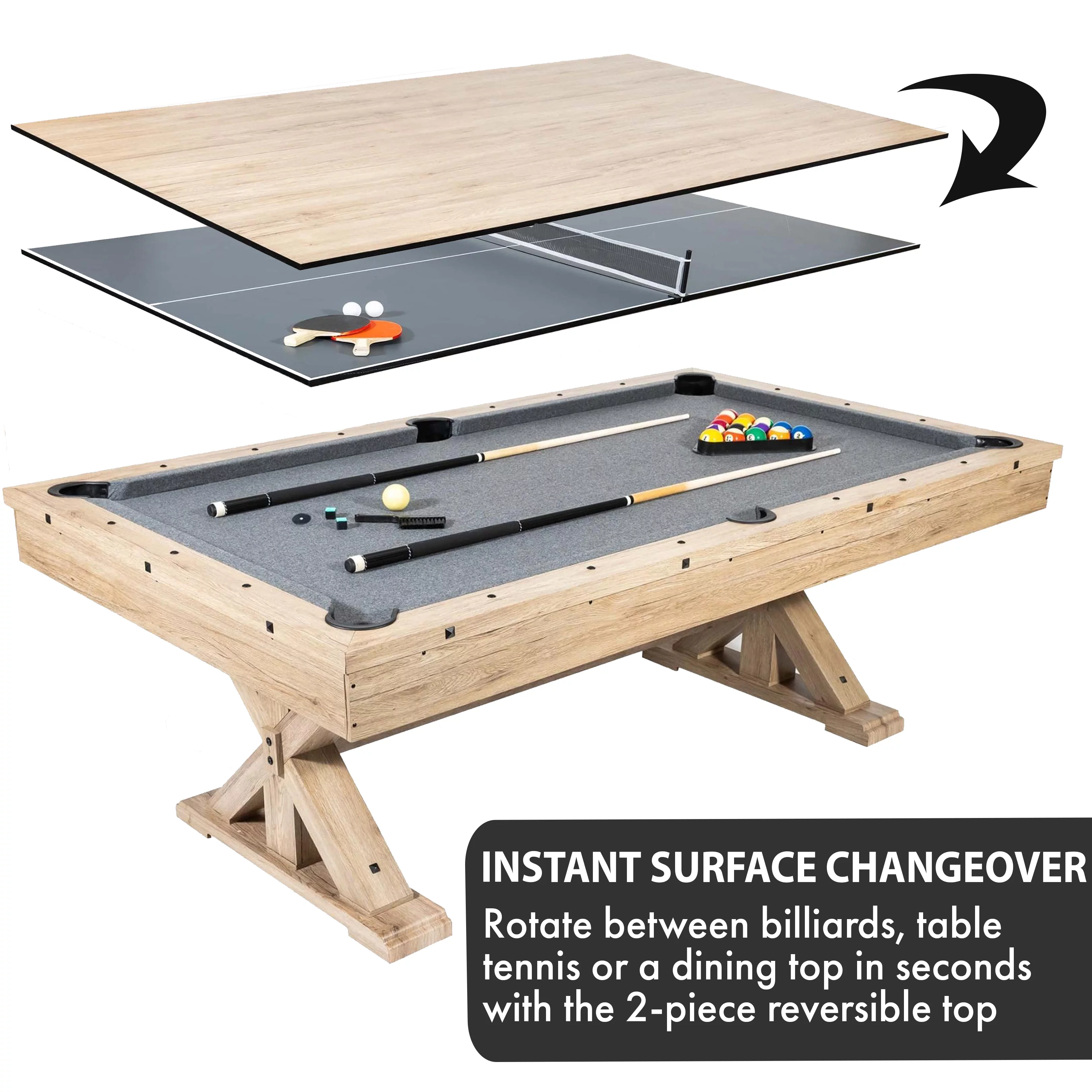 Freetime Fun Rockford 7-ft 3 in 1 Multi Game Featuring Pool Table with Dining and Table Tennis Tables, Upgraded Accessories Included – RB3010A