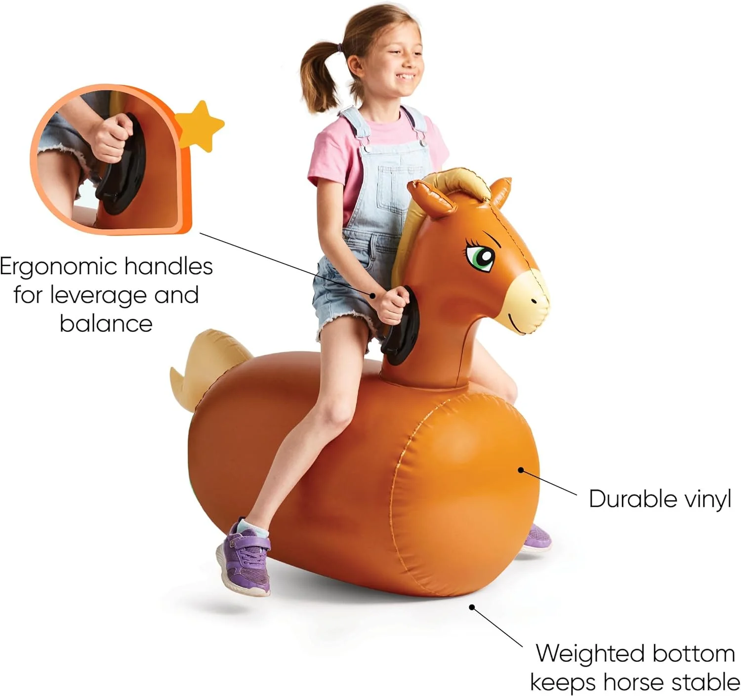 Hearthsong Inflatable Bouncy Horse Hop ‘n Go Toy for Indoor and Outdoor Play, 48″ x 20″ x 36″ Set of 2