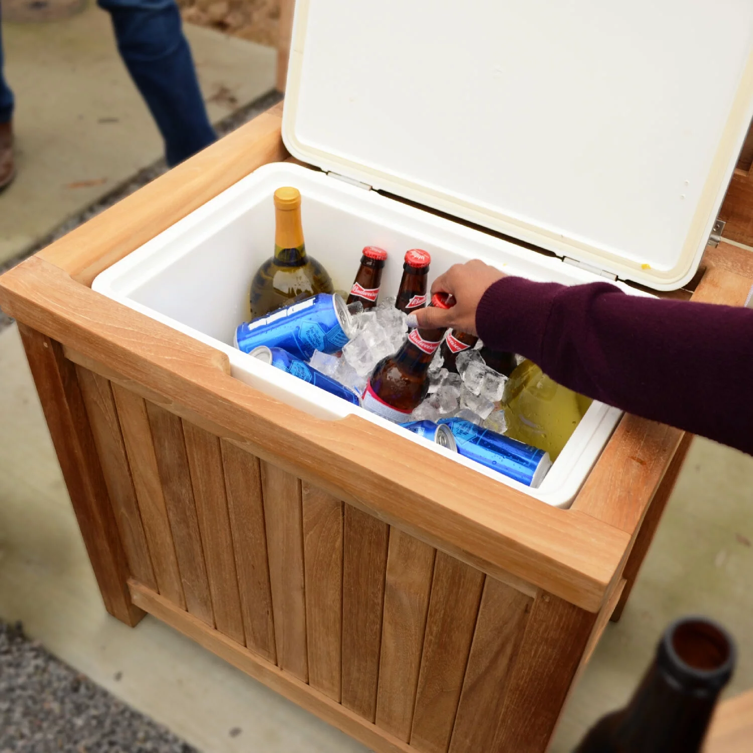 Ash & Ember Acadia Grade A Teak Ice Chest, 36 Quart Drop-In Ice Cooler, Weather Resistant Indoor Outdoor Patio Bar Furniture, Multifunctional Decorative Beverage Holder, Cocktail Side Table