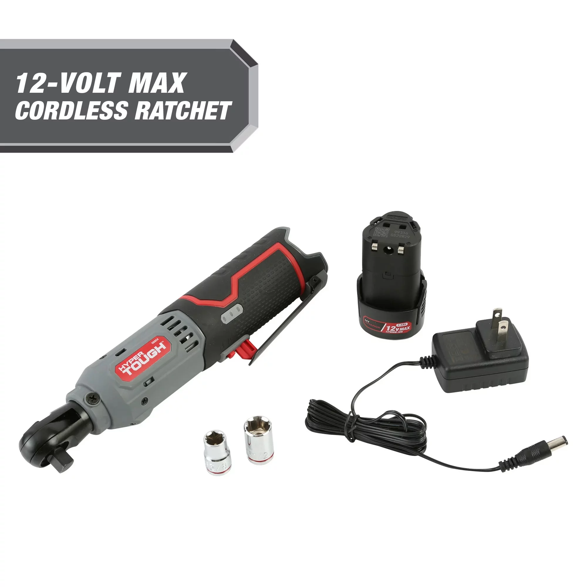 Hyper Tough 12V Max* Lithium-Ion Cordless 3/8-Inch Ratchet with 1.5Ah Battery and Charger, 98804