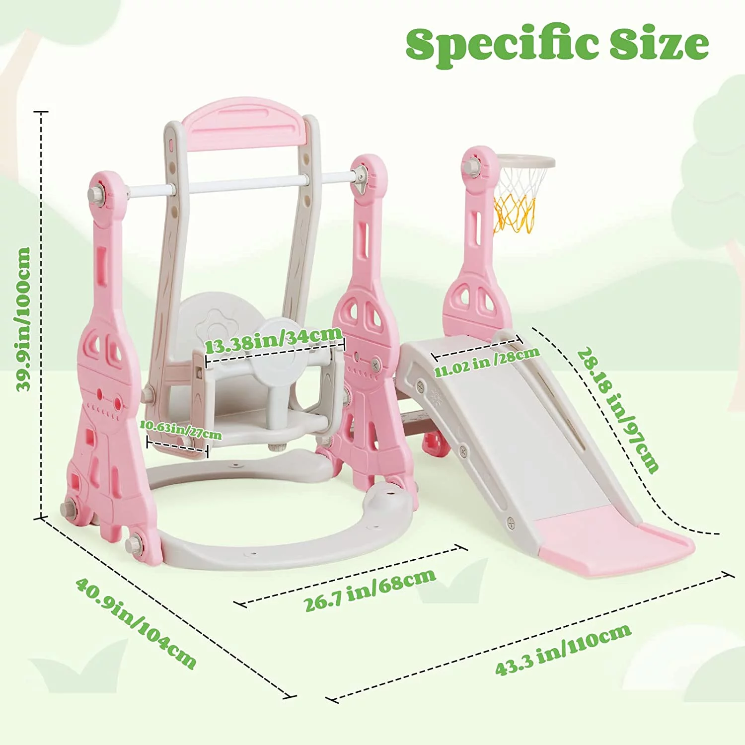 Toddler Slide and Swing Set 4 in 1 Baby Slide Climber Playse with Swing Slide Climber and Basketball Kids Slide and Swing Set Indoor Outdoor Backyard Baby Playground Toys for Toddlers