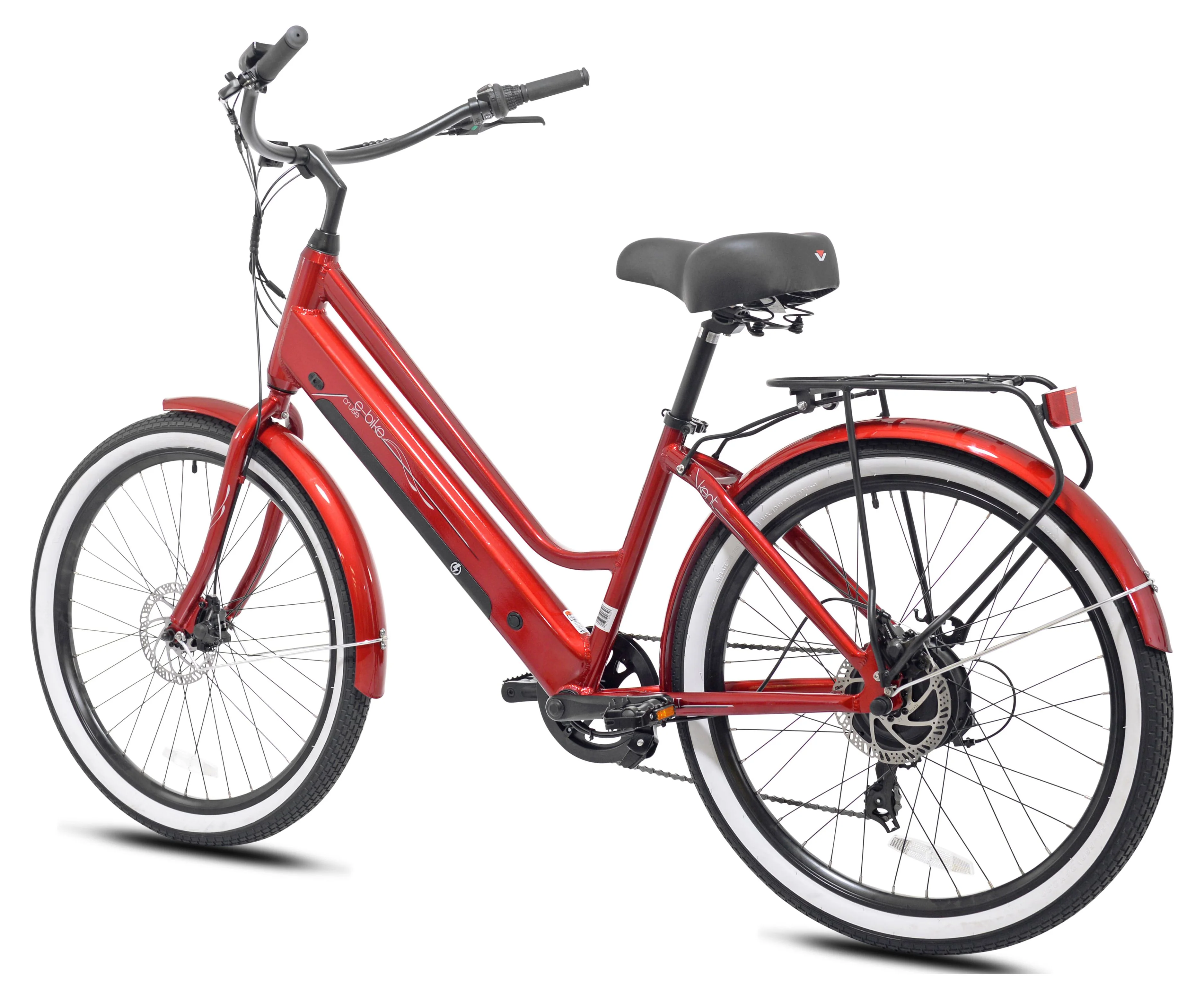 Kent Bicycle 26″ 350W Adult Pedal Assist Cruiser Electric Bicycle, Red