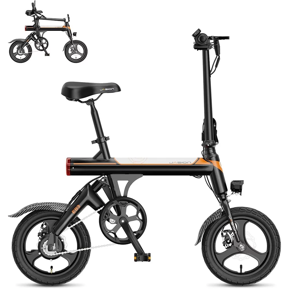 Jasion EB3 Folding Electric Bike for Adults, 350W Brushless Motor Electric Bicycles with 36V 7.5AH Battery, Center Suspension, 3 Levels Assist, 14″ Foldable ebike for Teens