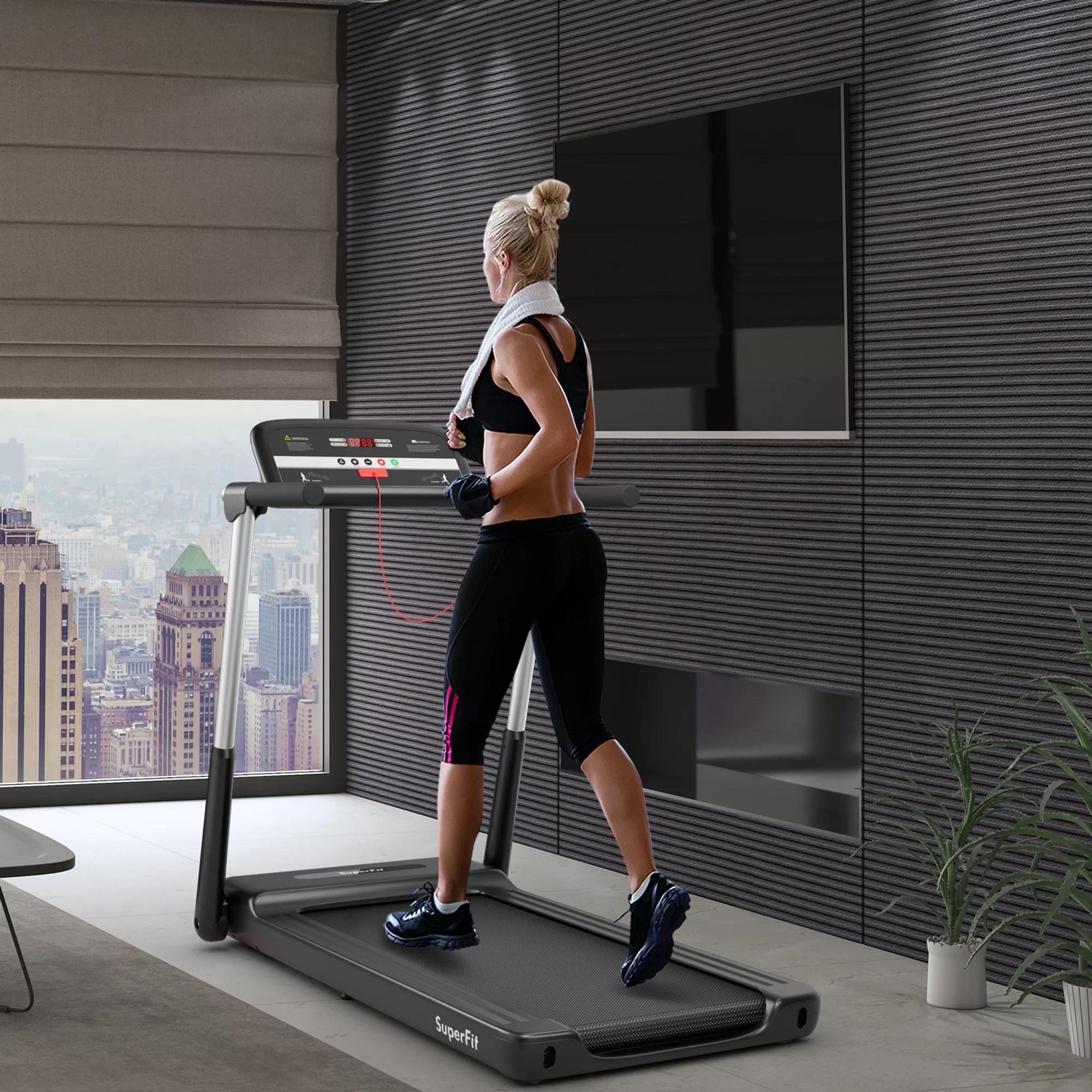 Superfit 2.25HP Folding LED Treadmill Electric Running Walking Machine with APP Control Gym