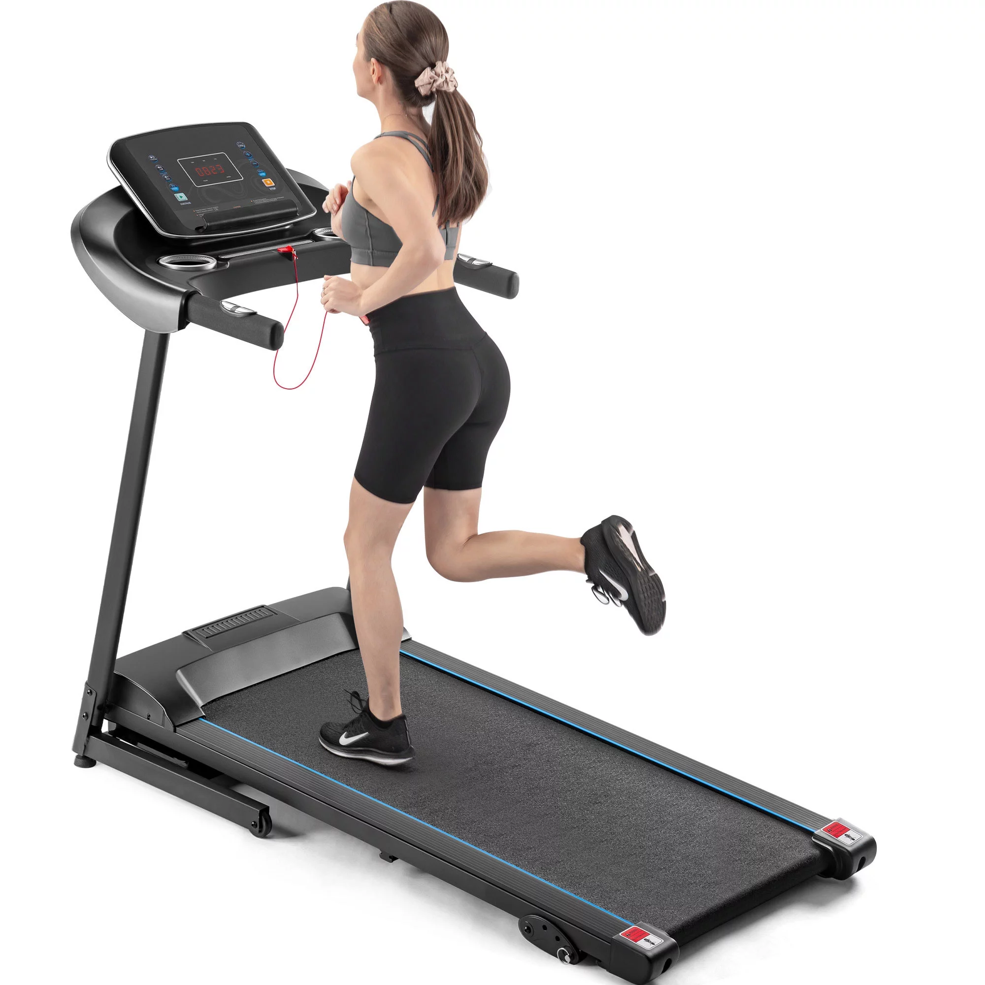 2.5HP Folding Electric Treadmill with Inclines, Motorized Walking Jogging Running Machine with 12 Pre Set Programs, Audio Speaker and Cup Holders, for Home Gym Exercise Fitness, Black