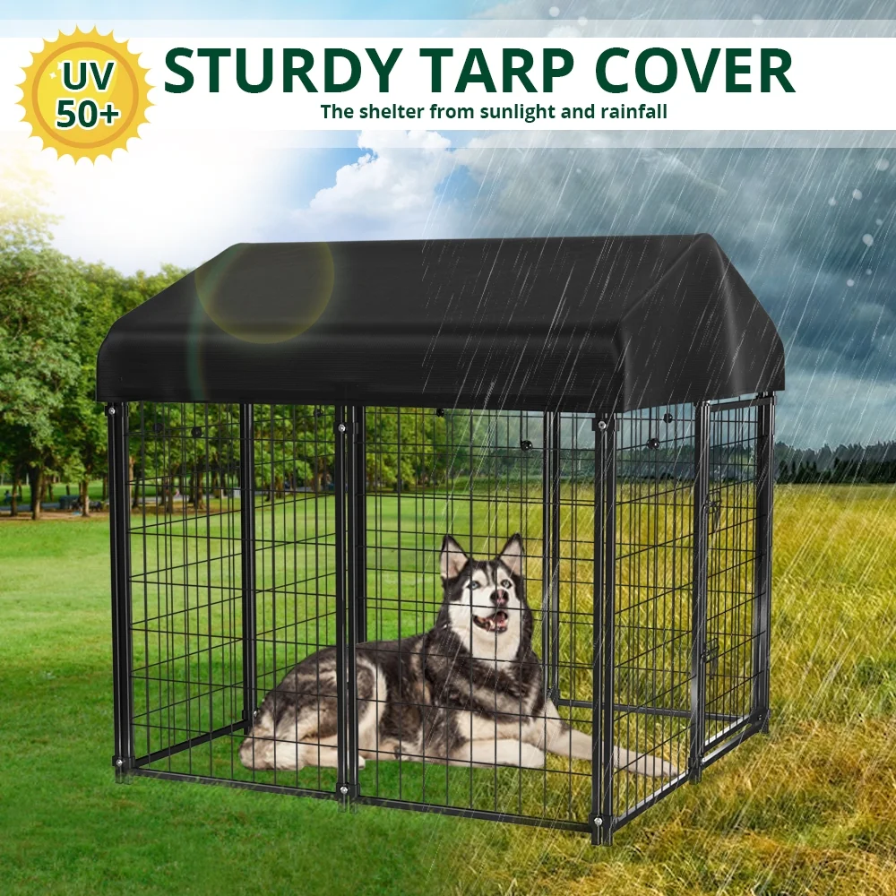 PawGiant Large Outdoor Dog Kennel, 4ft x 4.2ft x 4.5ft Fence with UV-Resistant Oxford Cloth Roof & Secure