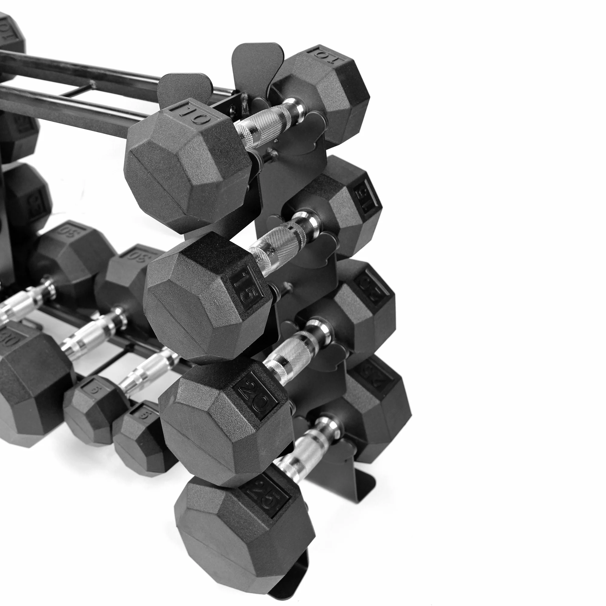 XPRT Fitness Rubber Coated Hex Dumbbells With Chrome and Textured Handle – 30 lb Single