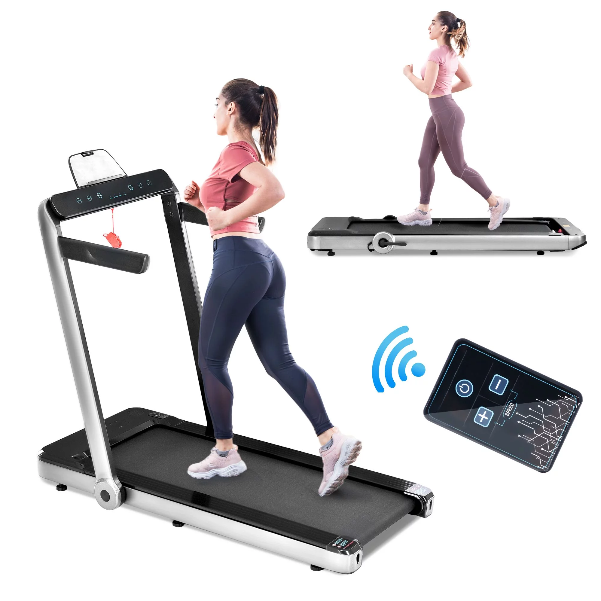 Aukfa 2 in1 Folding Treadmill 300 lb Capacity 8 mph Max Speed  Running Walking Pad for Home Office Workout, Black