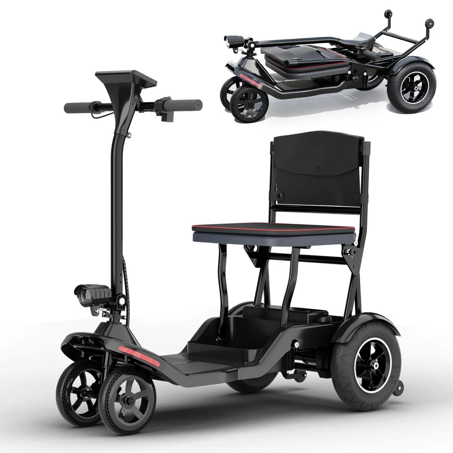 4 Wheel Foldable Electric Mobility Scooter for Adults, 3-Speeds Electric Powered Wheelchair Device 265 lbs Capacity for Seniors, Clear and Simple Control Panel