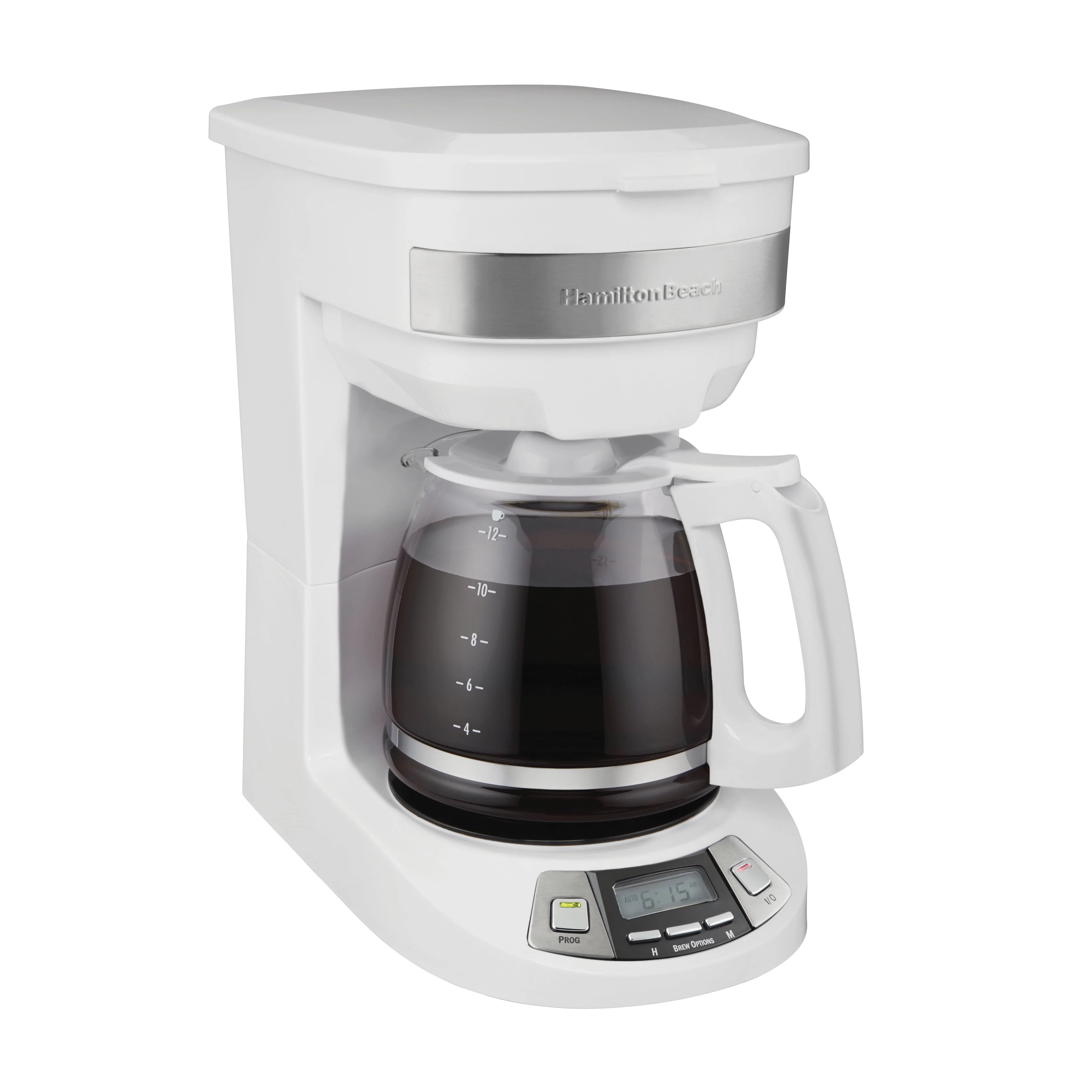 Hamilton Beach Programmable 12 Cup Coffee Maker, White, Stainless Accents, 46294