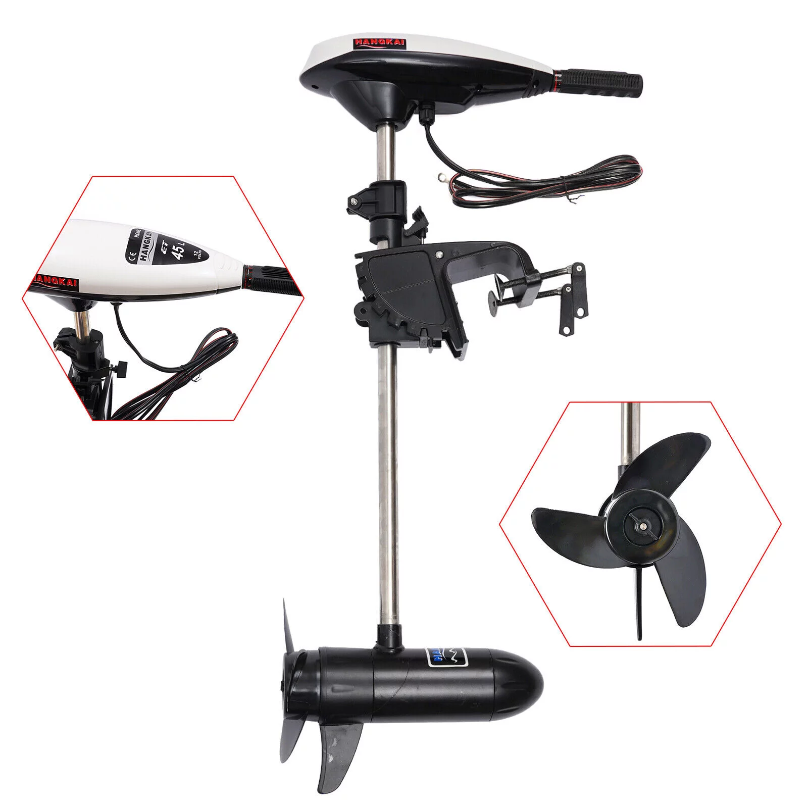 Fichiouy 12V Telescopic Electric Outboard Motor Trolling Motor Fishing Boat Engine 552W 45LBS