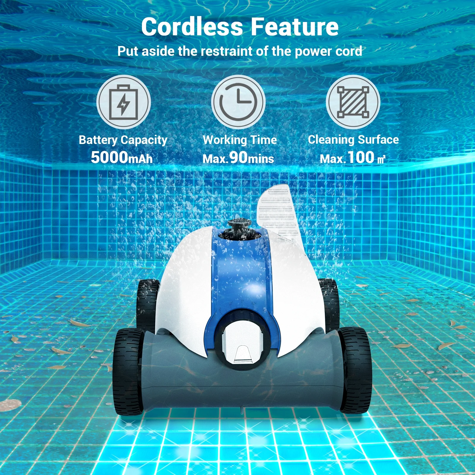 Paxcess Cordless Automatic Robotic Pool Cleaner for in-Ground and Above Ground Swimming Pool