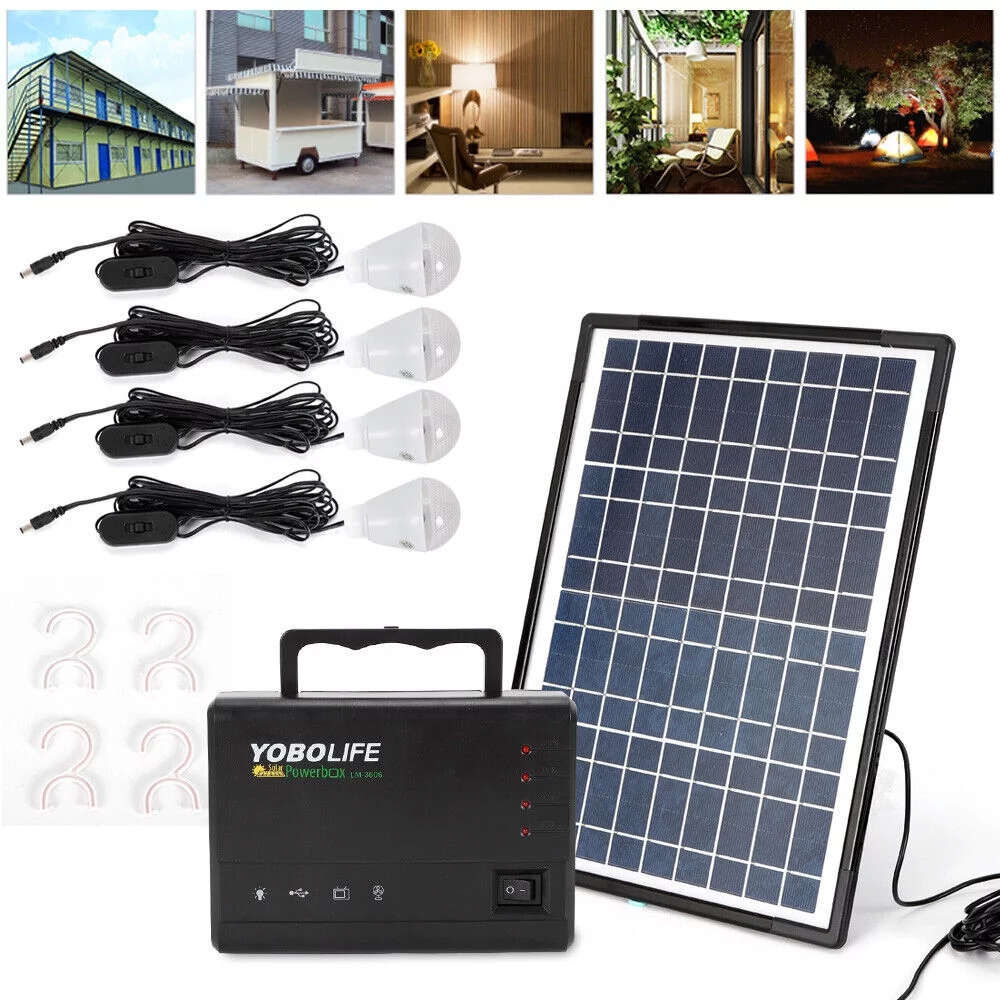 Portable Solar Power Generator Kit, Power Station with Solar Panel with 4 LED Lights for Outdoor Camping