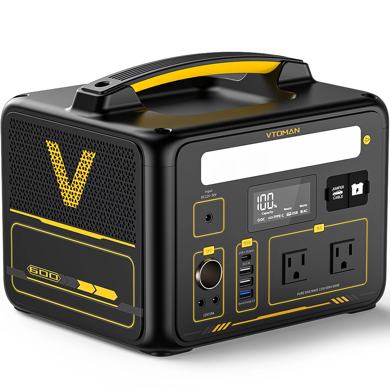 VTOMAN Jump 600X Portable Power Station 600W (1200W Peak), 299Wh LFP Solar Generator with 110V/600W AC Outlet, Jump Starter, 60W USB Port, 12V DC Output for Camping & Home Backup