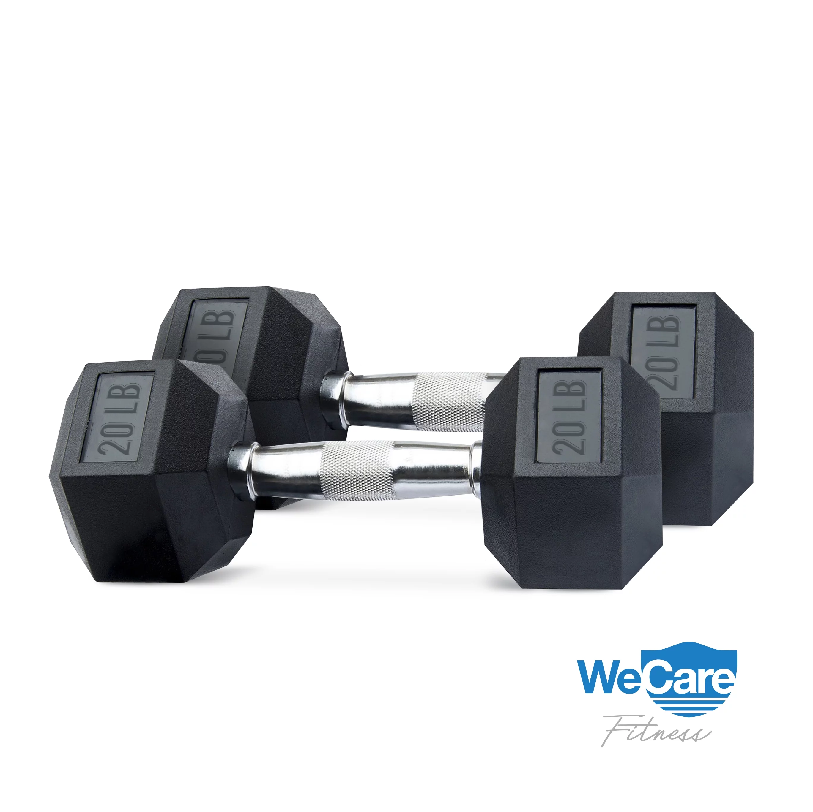 WeCare Fitness, 20lb Rubber Chrome Dumbbells, Pair