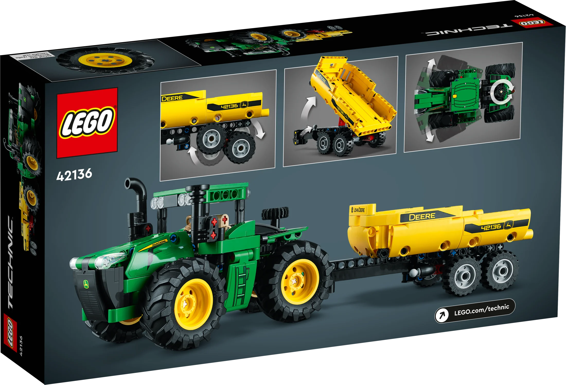 LEGO Technic John Deere 9620R 4WD Tractor Toy 42136 Building Toy – Collectible Model with Trailer, Featuring Realistic Details, Construction Farm Toy for Kids Ages 8+