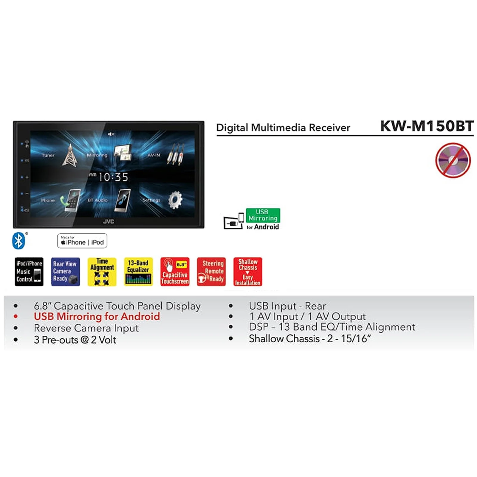 JVC Double DIN 6.8″ WVGA Display Digital Bluetooth USB AM/FM Radio Stereo Receiver Bundle with (QTY 2) JVC 6.5″ 2-Way Coax 300W Speakers, (QTY 2) JVC 550 Watt 6×9″ 4-Way Coax Speakers + Speaker Wire