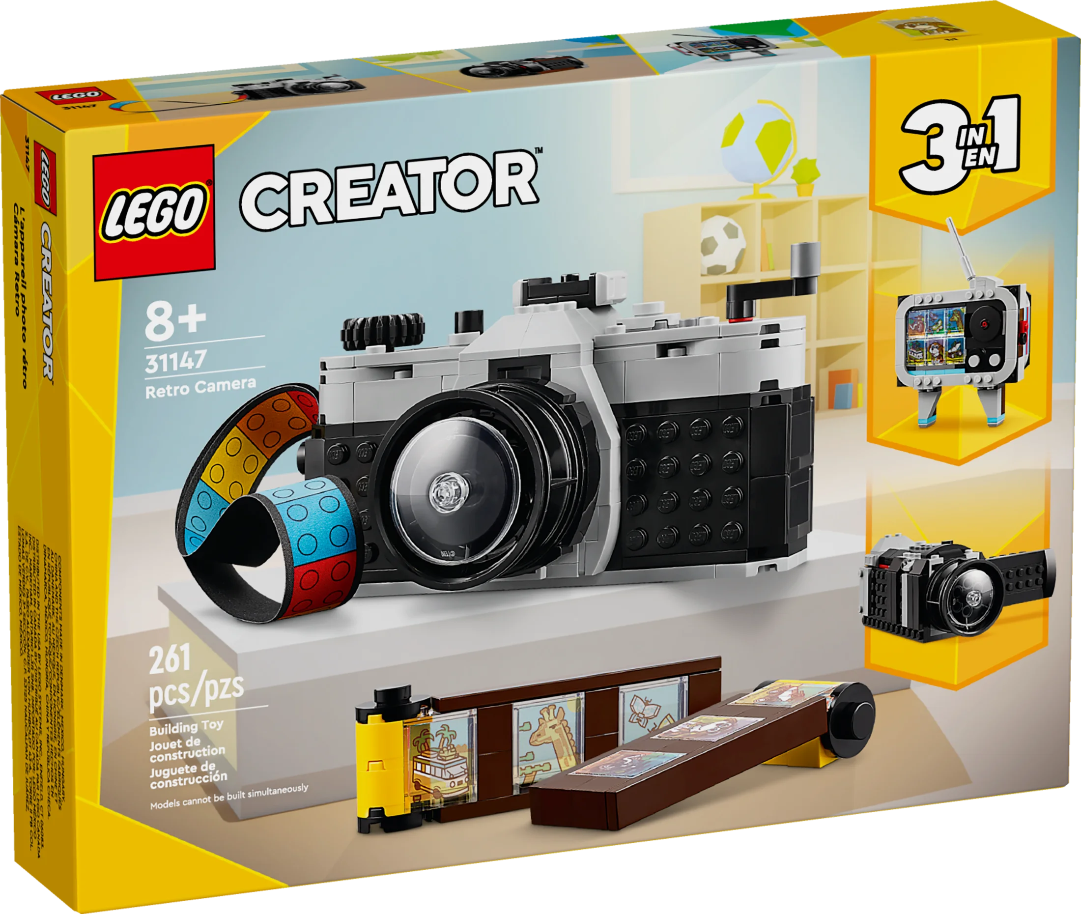 LEGO Creator 3 in 1 Retro Camera Toy, Transforms from Toy Camera to Retro Video Camera to Retro TV Set, Photography Gift for Boys and Girls Ages 8 Years Old and Up Who Enjoy Creative Play, 31147