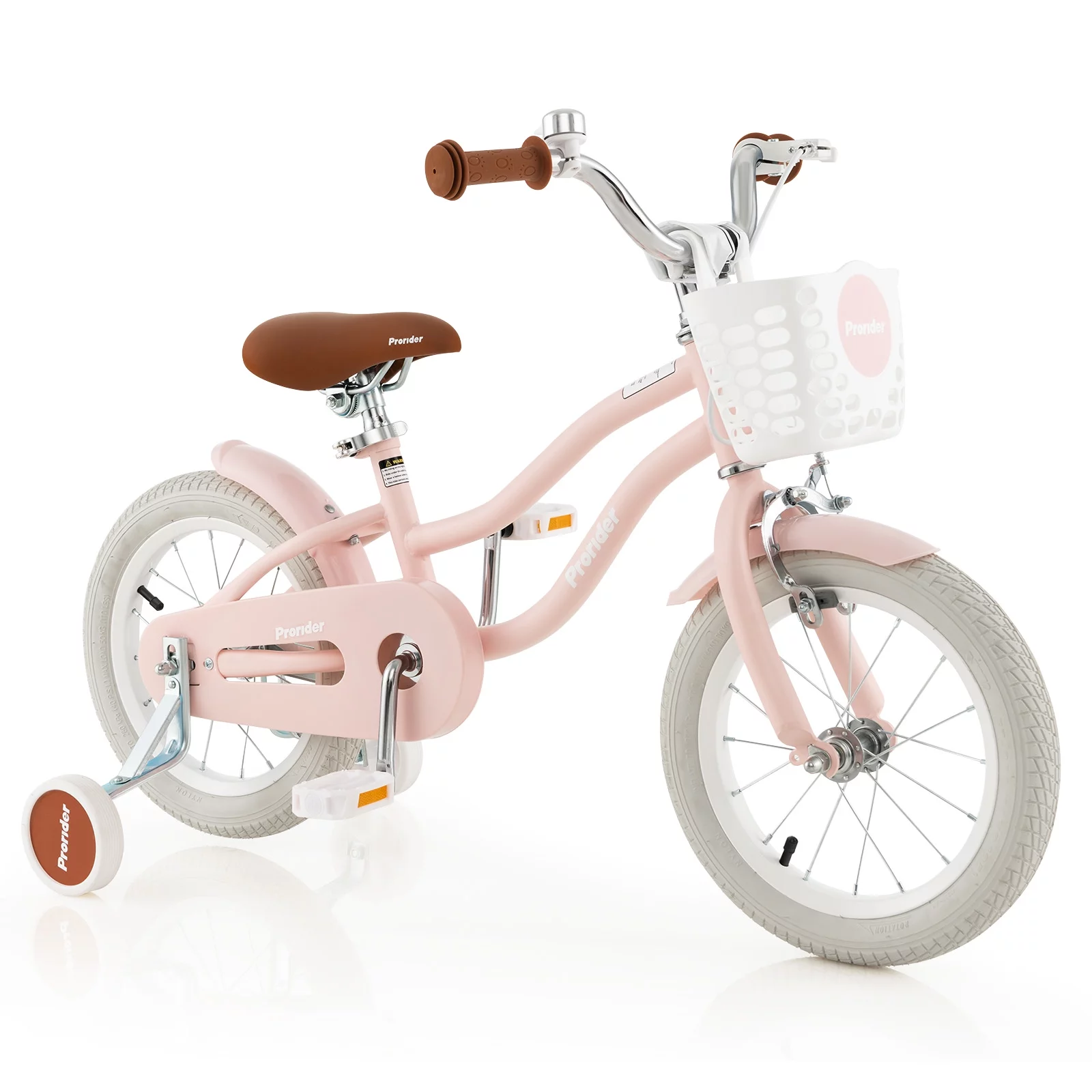 Costway 14” Kid’s Bike with Removable Training Wheels & Basket for 3-5 Years Old Pink