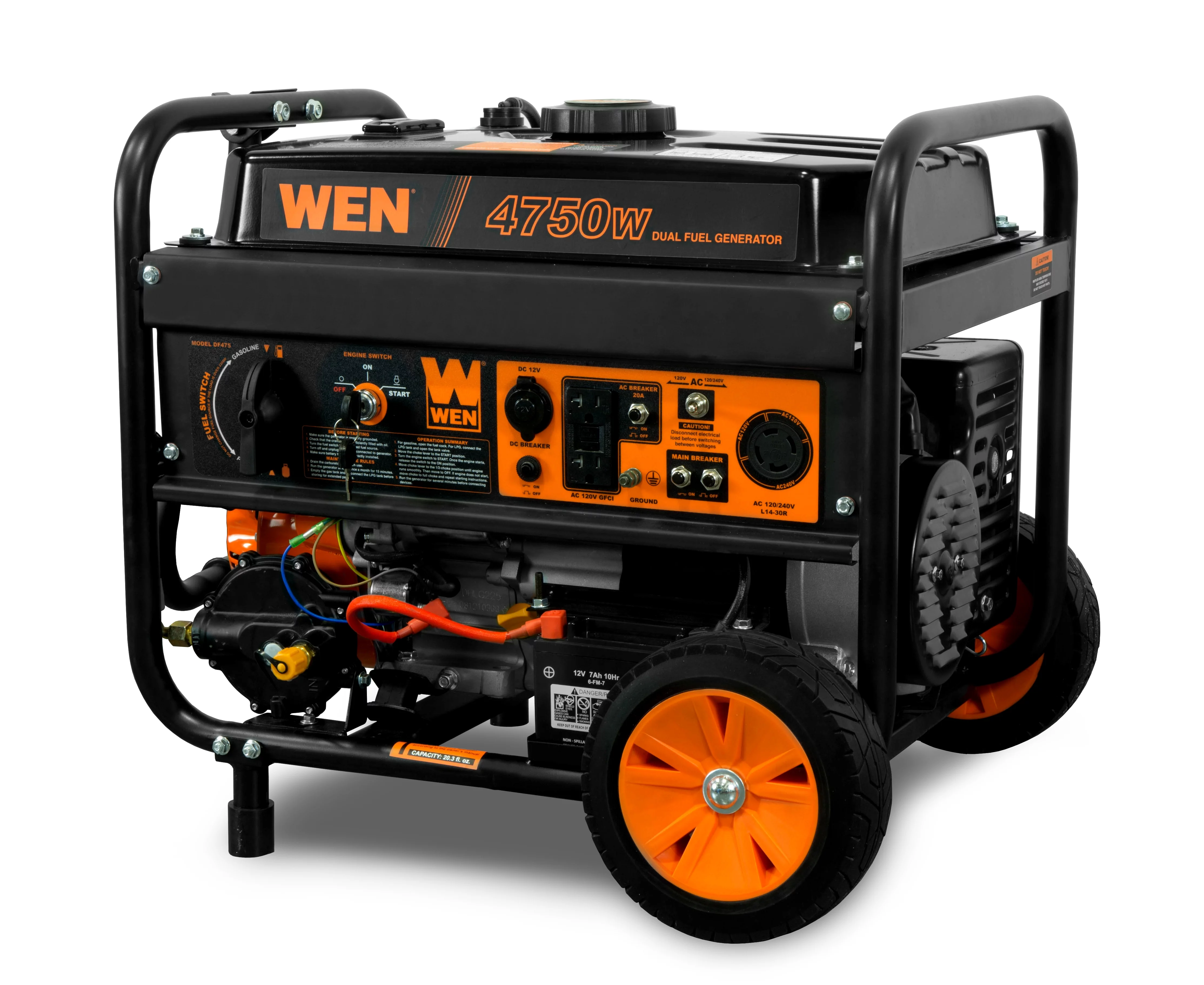 WEN 4,750/3,800-Watt 120-Volt/240-Volt Dual Fuel Gasoline and Propane Powered Electric Start Portable Generator w/ Wheel Kit