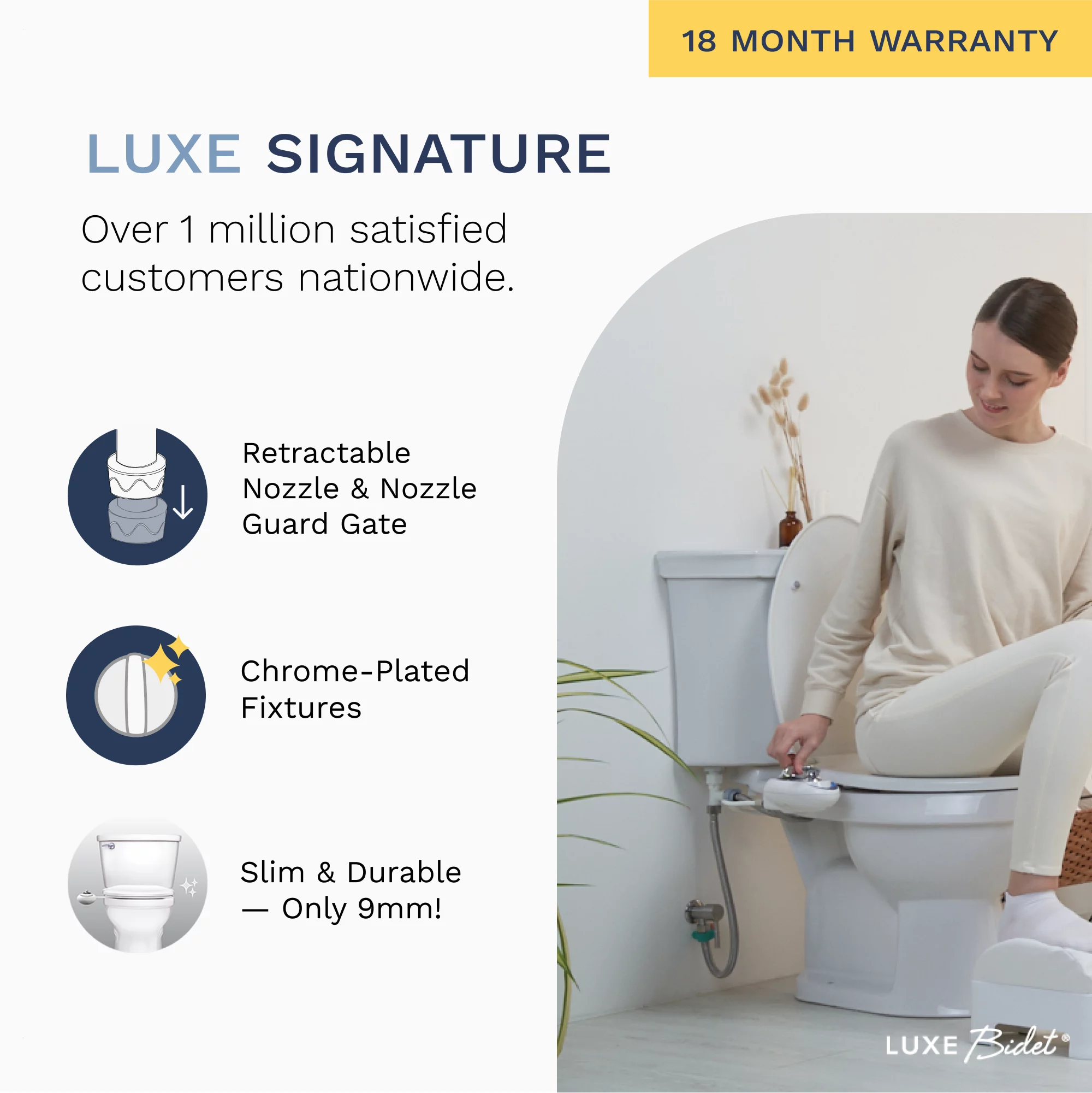 LUXE Bidet W85 Self-Cleaning, Dual Nozzle, Non-Electric Bidet Attachment for Toilet Seat, Adjustable Water Pressure, Rear and Feminine Wash (Pearl Gray)