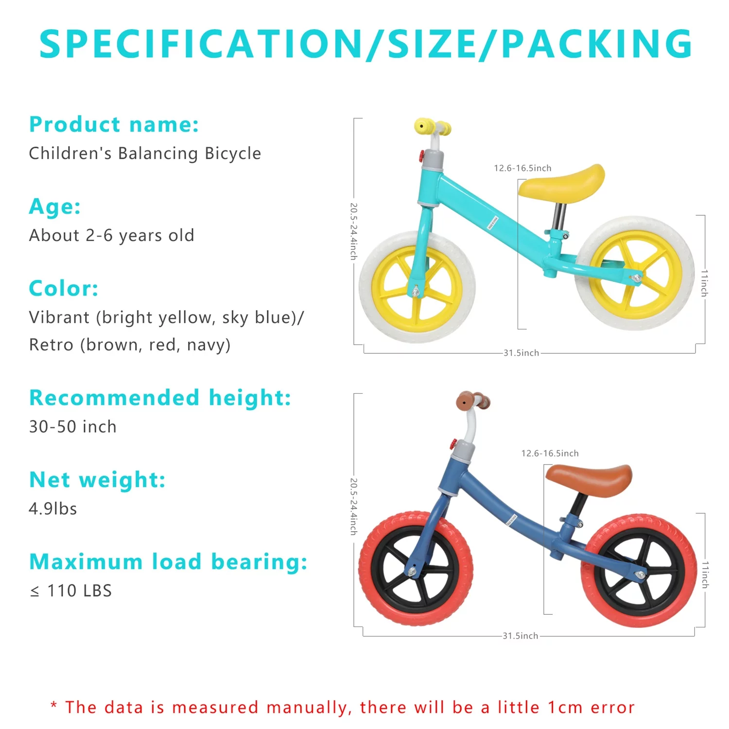 CIPACHO 11″ Toddler Balance Bike 2 Year Old, Age 18 Months to 5 Years Old, Push Bicycle Steady Balancing, Gift Bike for 2-3 Boys Girls, Red