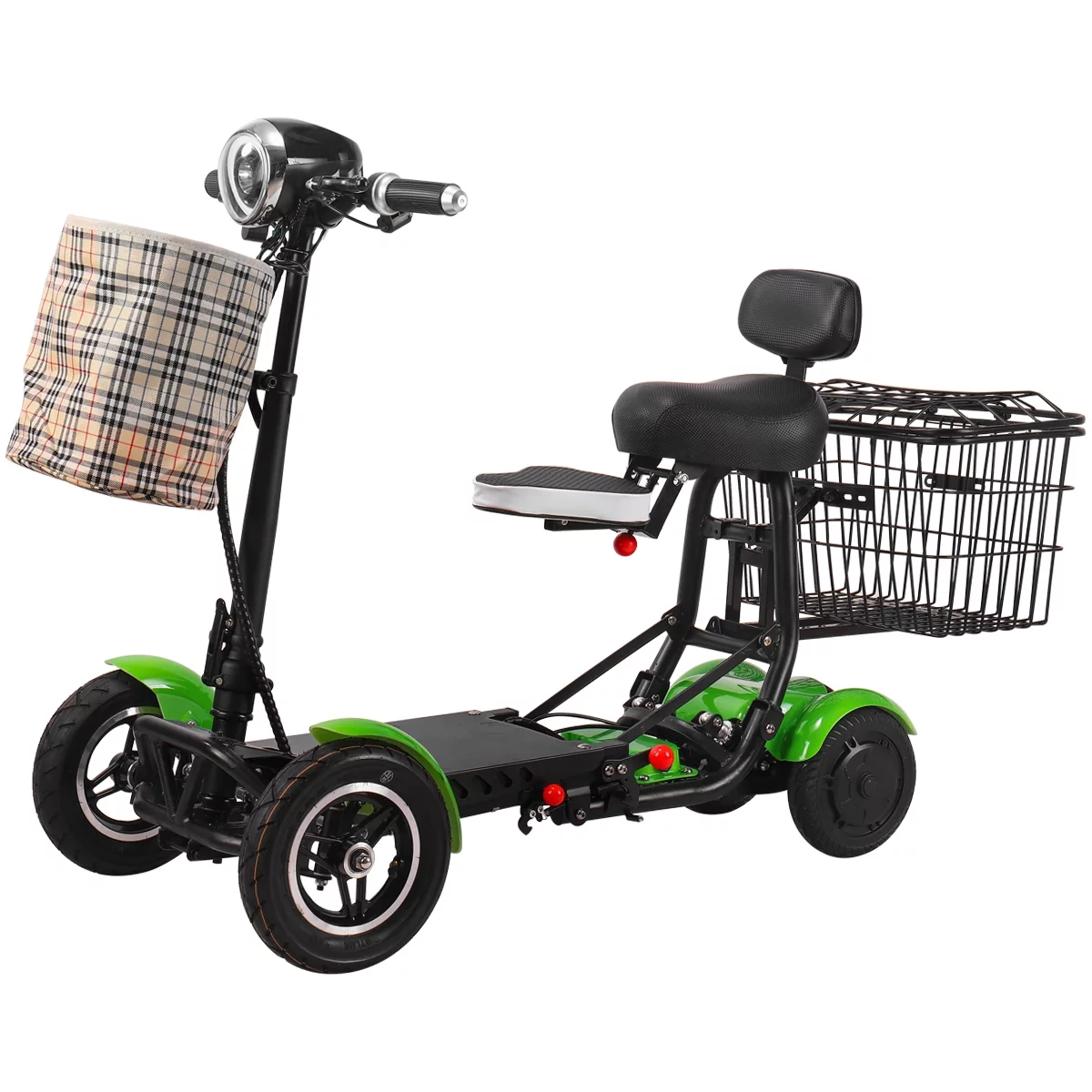 Heavy Duty Folding Power Scooter 300 lbs Capacity Up to 12 Miles LED Headlight and Brake Lights RED Color