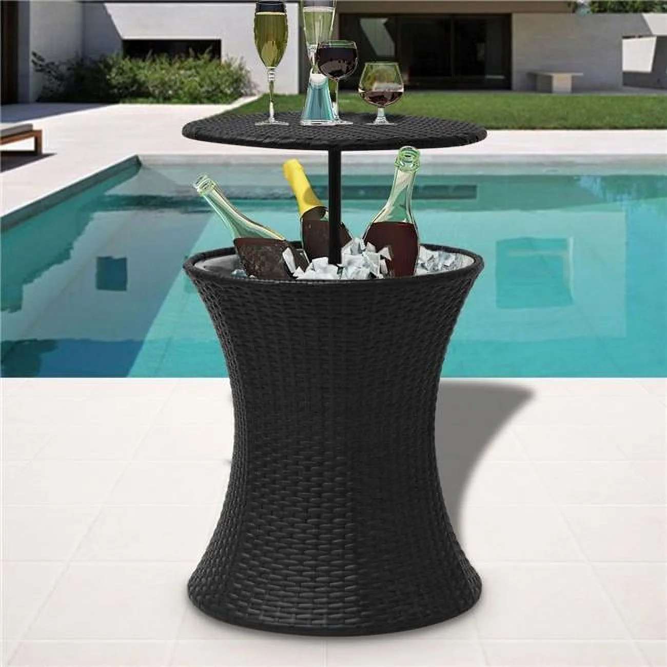 Online Gym Shop Outdoor Ice Cooler Bucket Table Poly Rattan – Black