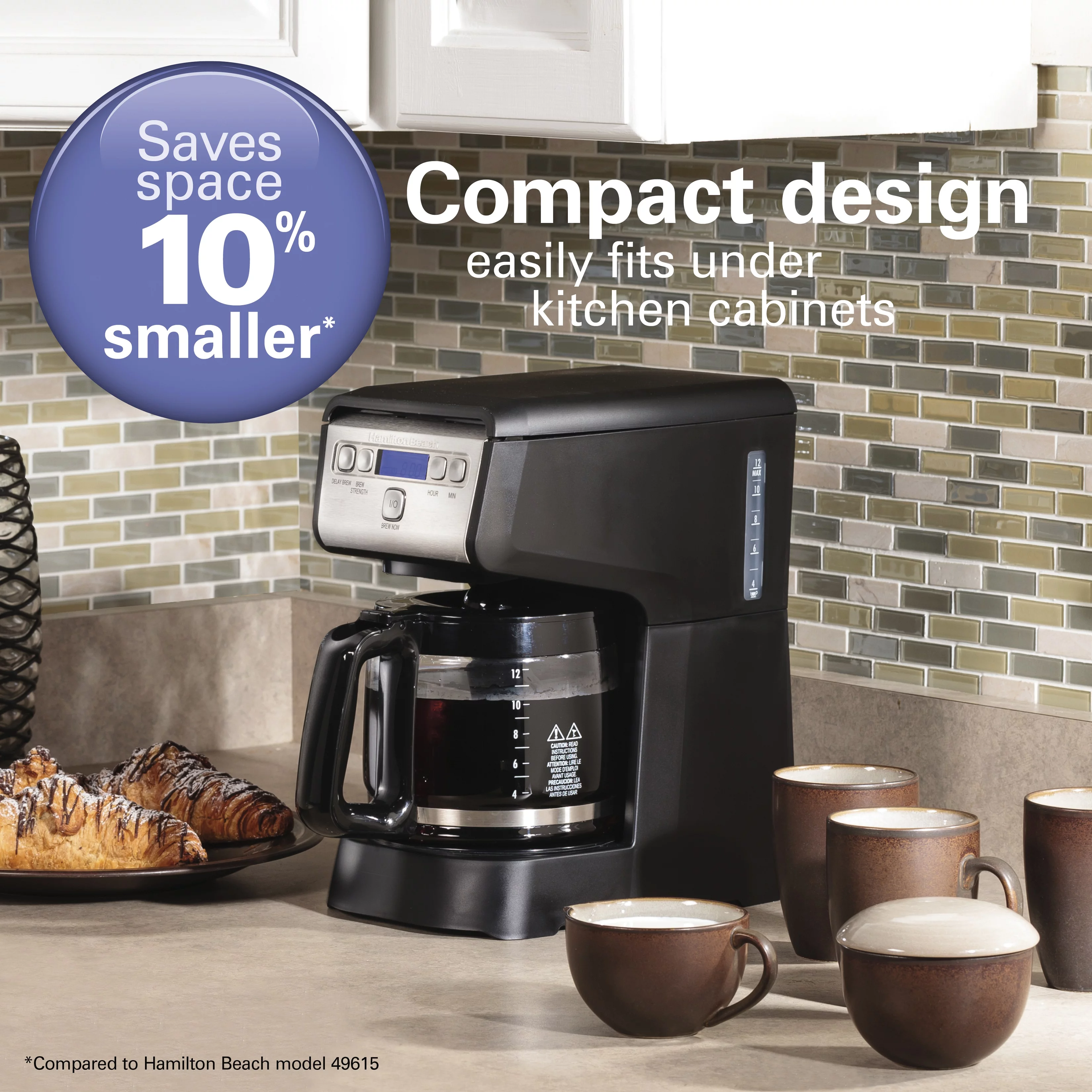 Hamilton Beach Compact Programmable Coffee Maker, 12 Cup, Black with Stainless, Model 46200