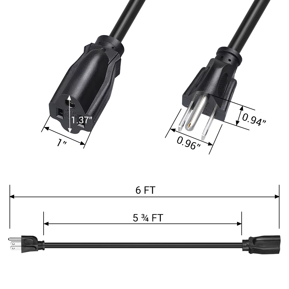 DEWENWILS 2 Pack 3FT Extension Cord for Indoor Use,16 AWG 3 Prong Extension Power Cable,ETL Listed,Black