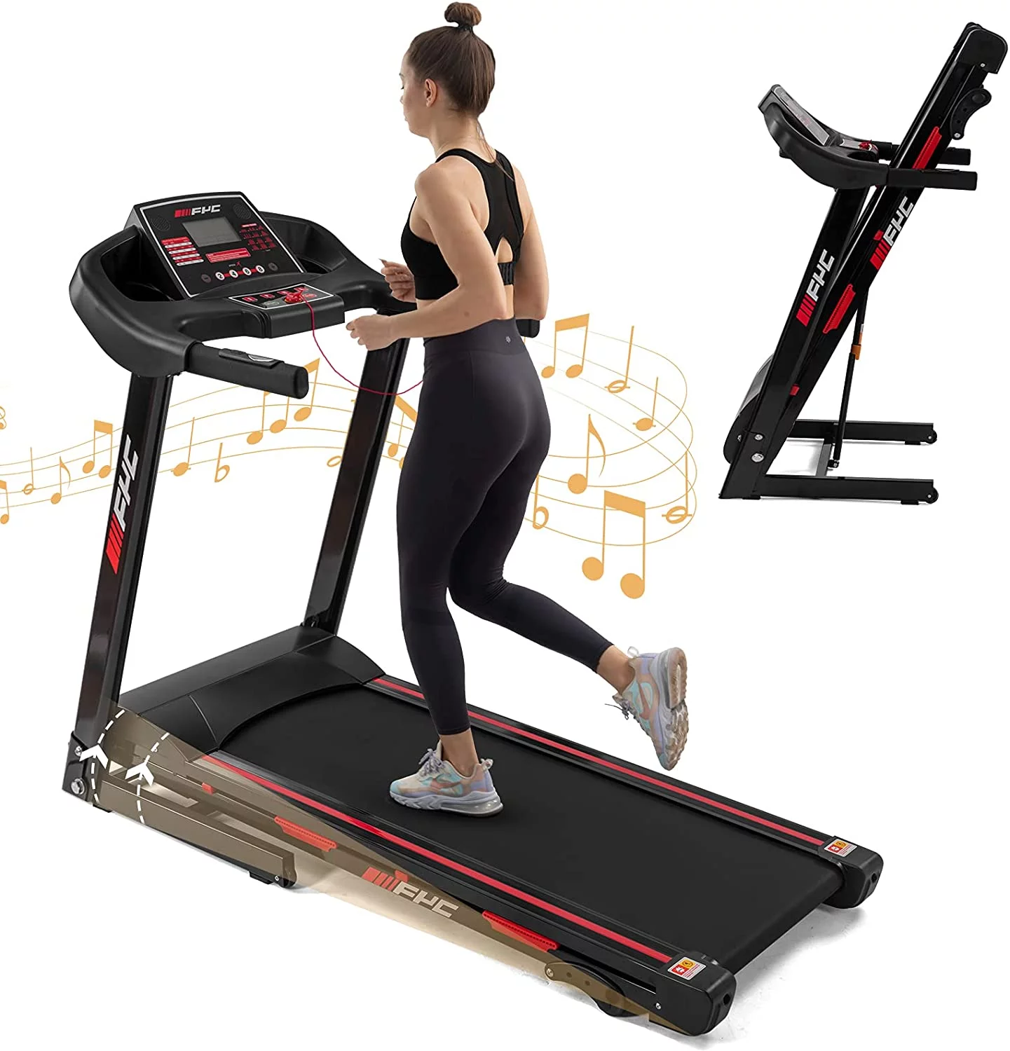 Folding Treadmill for Home – 330 LBS Weight Capacity Running Machine with Incline/Bluetooth, 3.5HP 16KM/H Max Speed Foldable Electric Treadmill Easily Assembly, Home Gym Workout Exercise