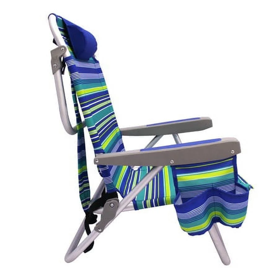 2-Pack Mainstays Reclining Beach & Event Lay-Flat Backpack Chair Blue & Green Stripe