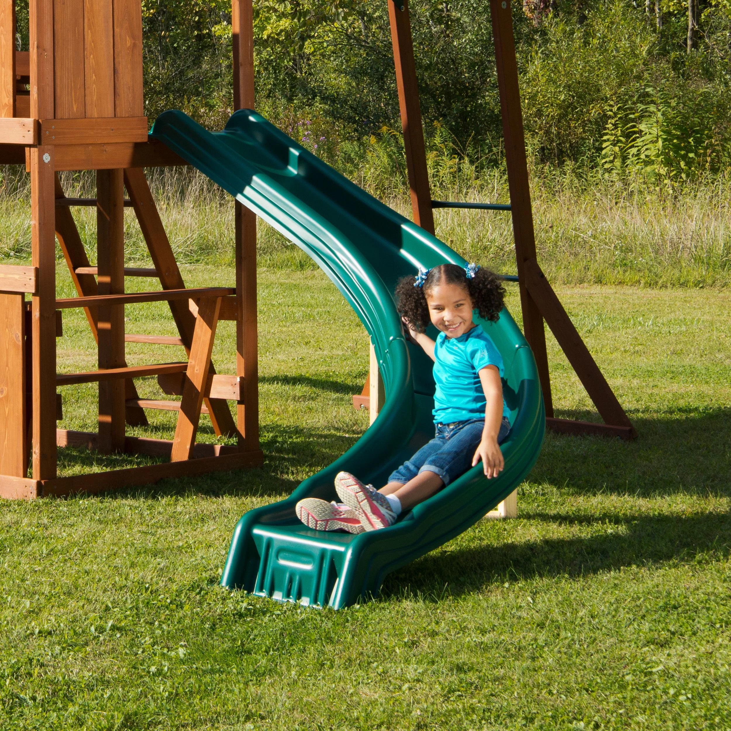 Swing-N-Slide Cedar Brook Wooden Backyard Play Set with Monkey Bars, Swings, Climbing Wall, and Curved Slide