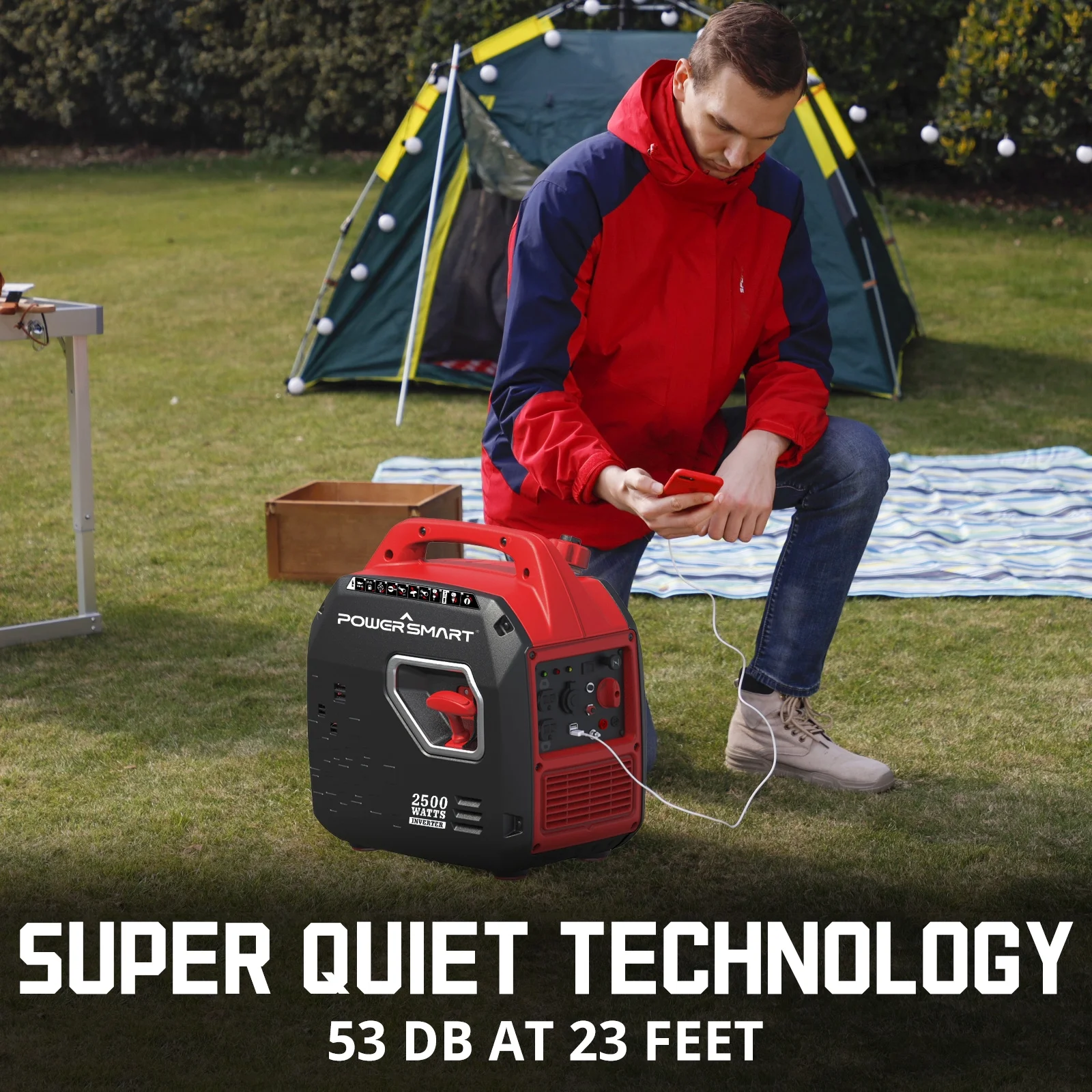 PowerSmart 2500W Portable Inverter Gas Generator .Super Quiet .Low Oil Shutdown, Ultra Lightweight for Camping