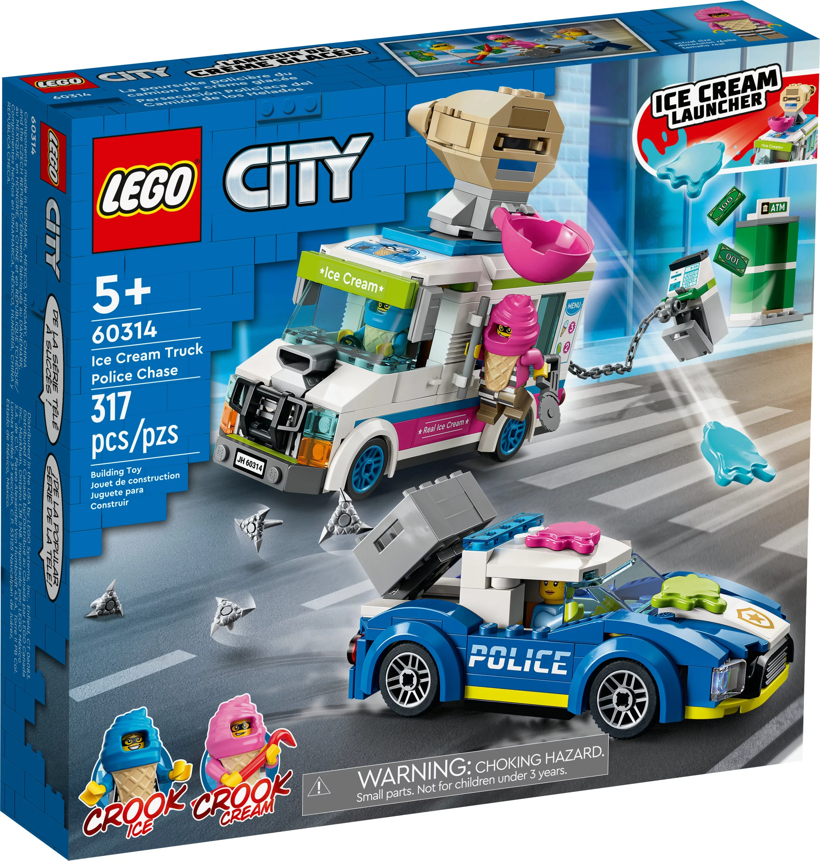 LEGO City Ice Cream Truck Police Chase Van 60314 Toy for Kids, Girls and Boys age 5 Plus Years Old with Splat Launcher & City Police Car