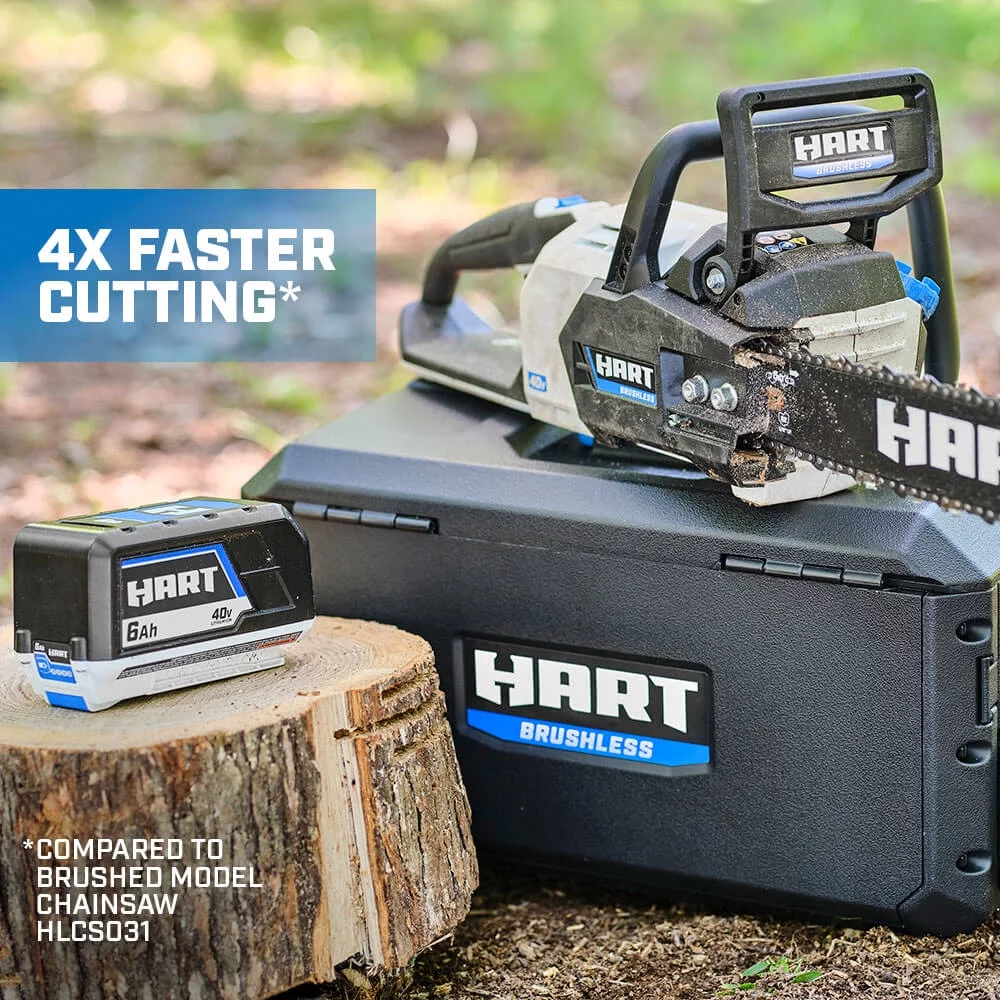 HART 40-Volt 16-inch SUPERCHARGE Battery-Powered Brushless Chainsaw Kit, (1) 4.0 Ah Lithium-Ion Battery