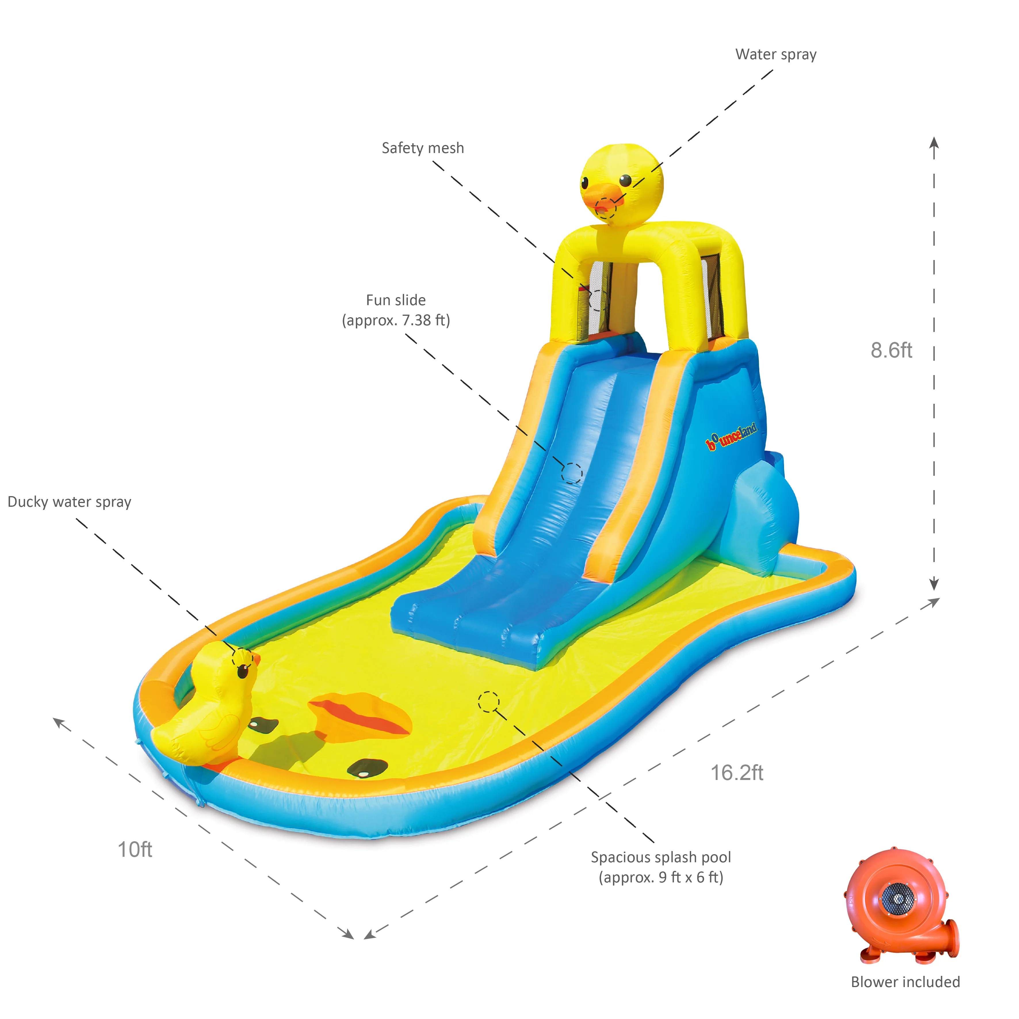 Bounceland Ducky Splash Water Slide with Pool with blower