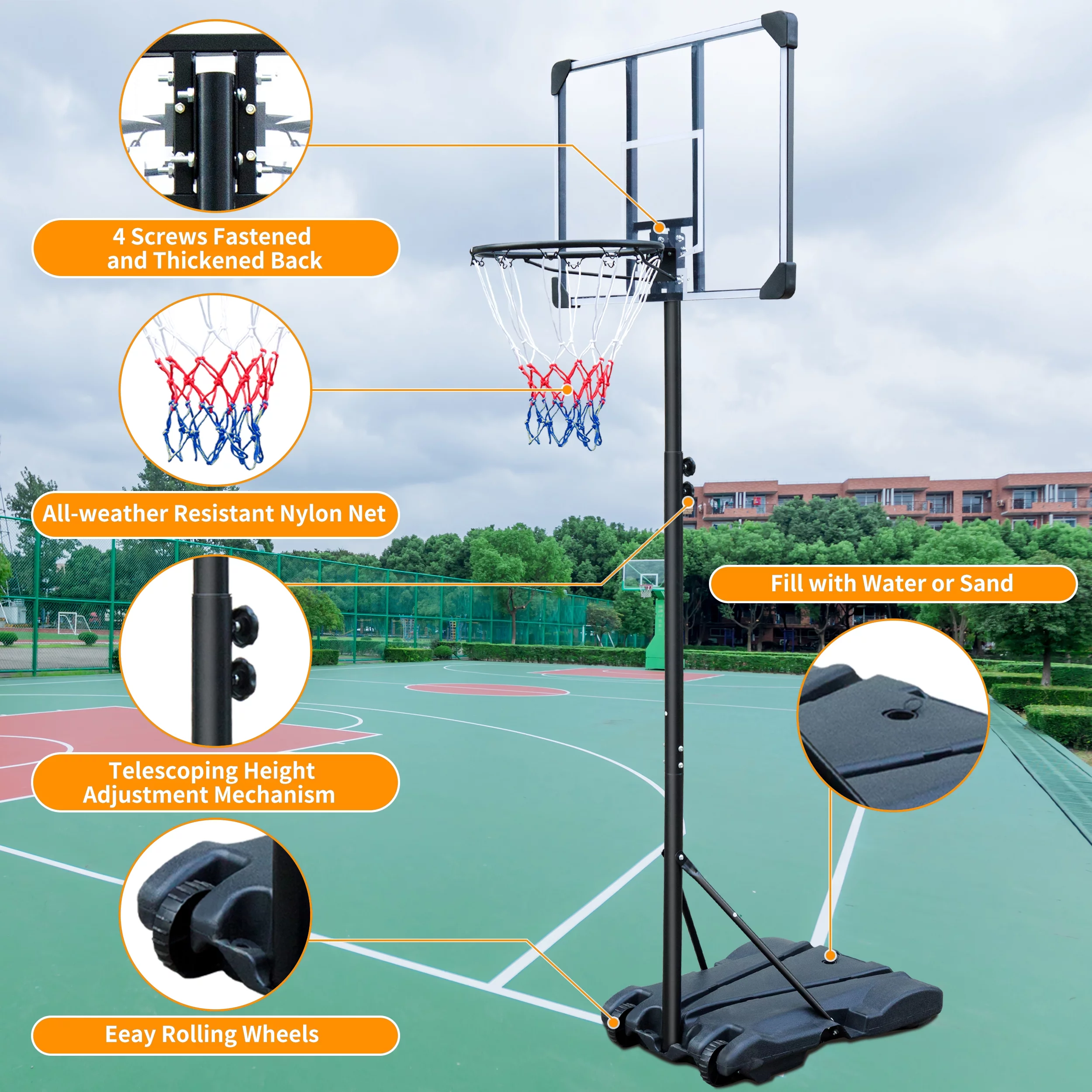 HooKung  Portable Basketball Hoops & Goals Adjustable 5.8ft -7ft Basketball System Height 28” Backboard for Adult Teenagers Indoor Outdoor Use