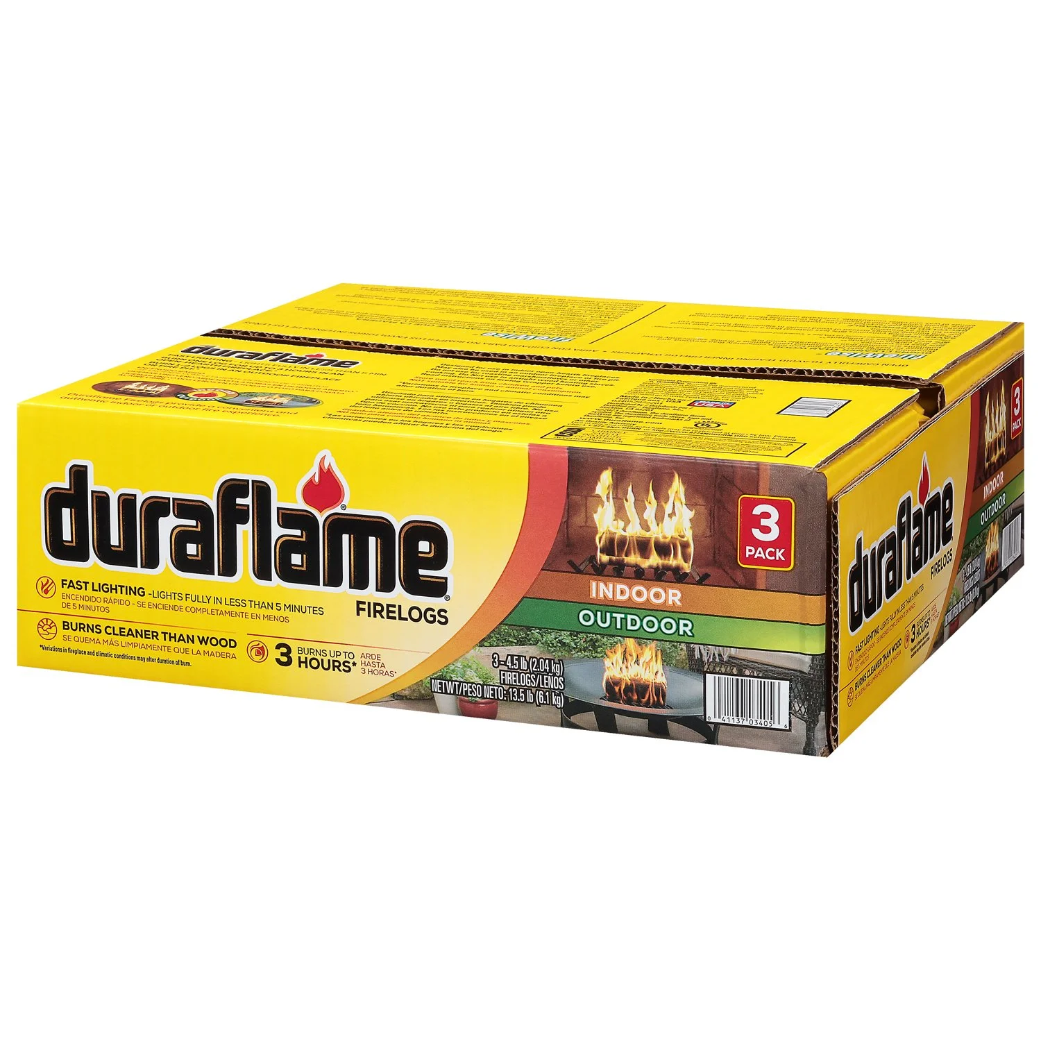 Duraflame 4.5lb Firelog 3 Pack, 3 Hour Burn, Indoor/Outdoor Use