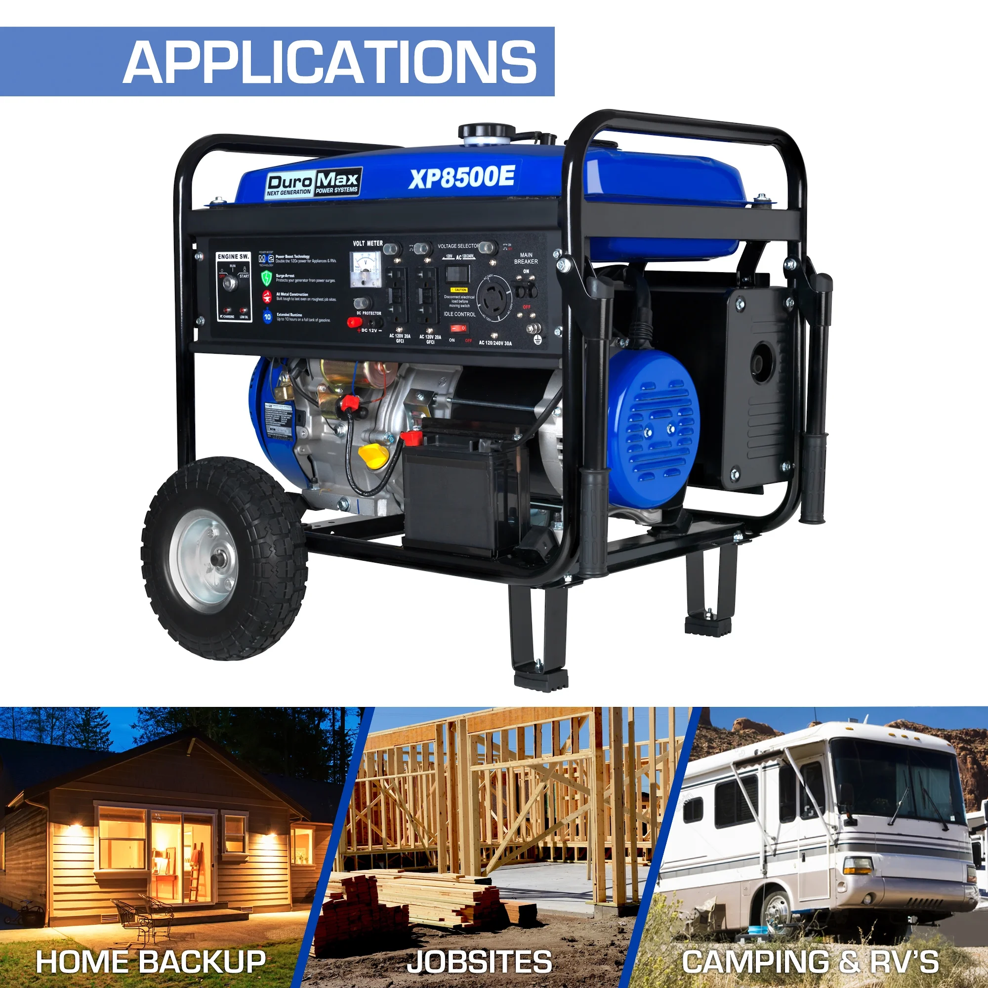 DuroMax XP8500E 8500-Watt 420cc Gas Generator with Electric Start and Wheel Kit