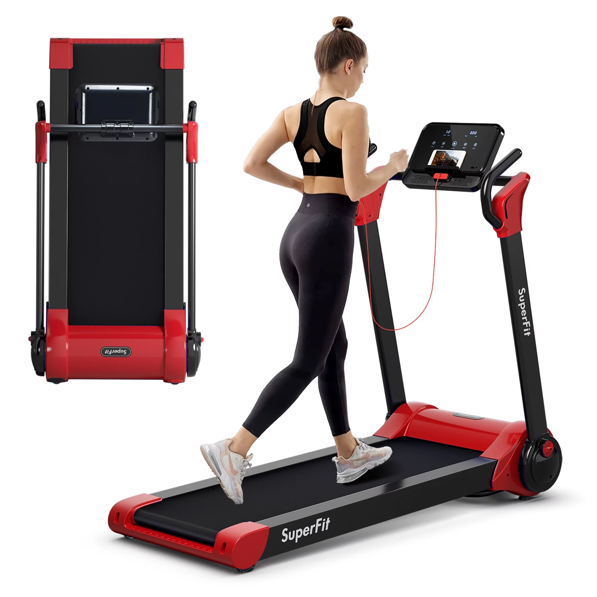 Superfit Folding 2.25HP Electric Treadmill Running Machine APP Control Bluetooth Black